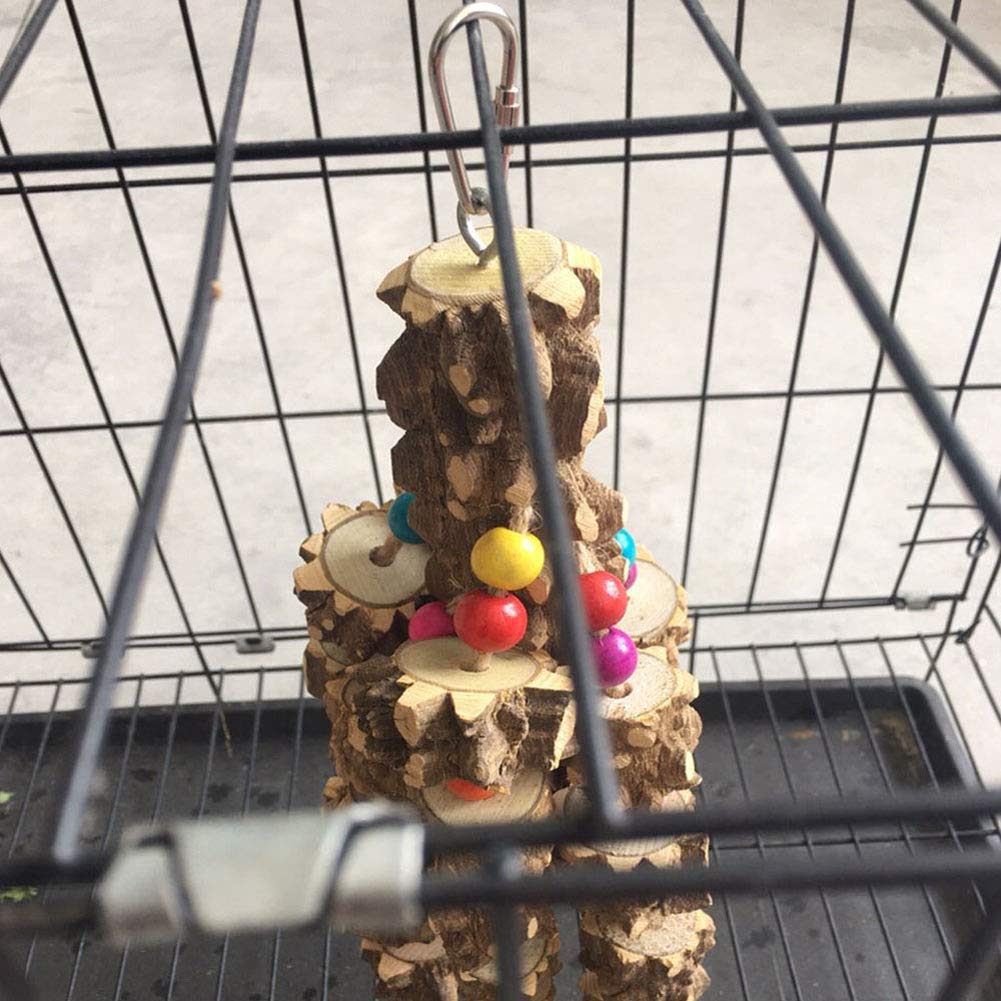 Pinvnby Large Parrot Toys Natural Wood Bird Chewing Toys Parakeet Cage Hammock Hanging Toy For African Grey Macaws Cockatoos Eclectus Amazon Parrot Birds