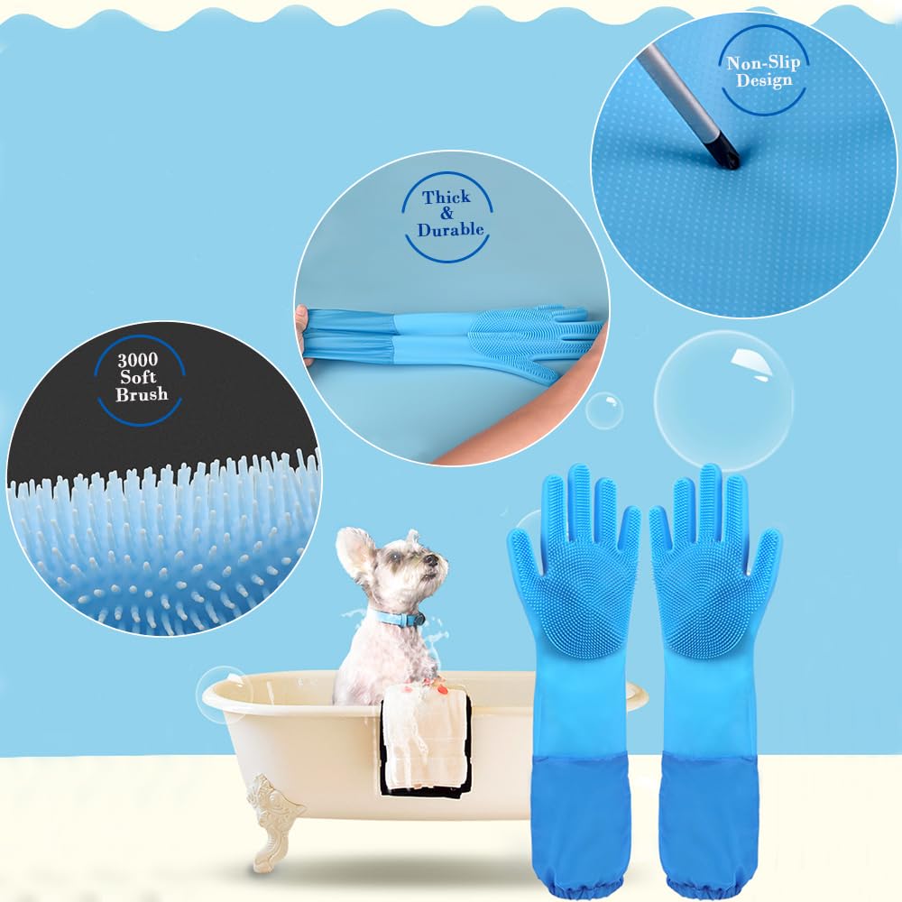 1To3Go Pet Grooming Gloves Pet Hair Remover Cat, Dog Washing Gloves Silicone Heat Resistant Cleaning Gloves With High-Density Te