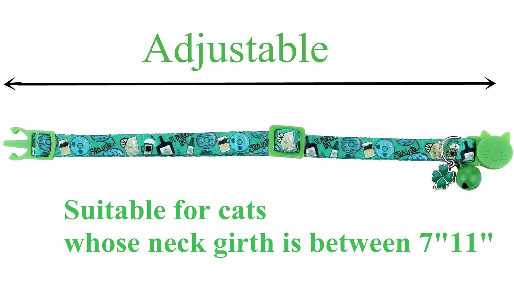 Boombone St Patricks Day Cat Collar With Bell And Shamrocks Charm,Breakaway Small Dog Collar