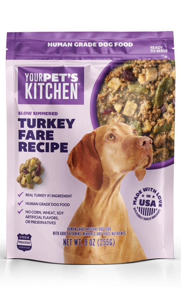 Your Pets Kitchen Slow Simmered Turkey Fare Wet Dog Food Pouches - Real Turkey + Harvest Vegetables, Complete & Balanced - 9 oz