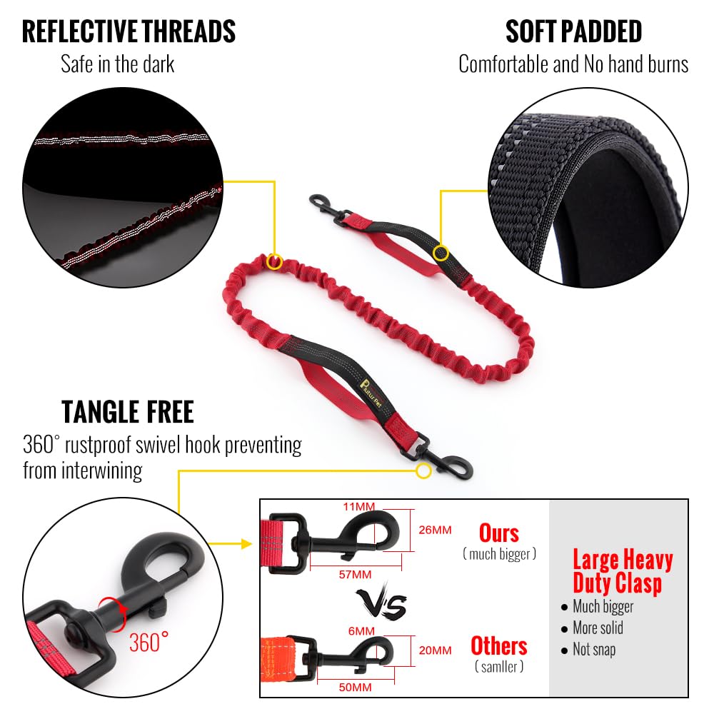 Plutus Pet Hands Free Dual Handle Retractable Bungee Leash With Reflective Stitches, Adjustable Waist Leash For Dog Walking Runn