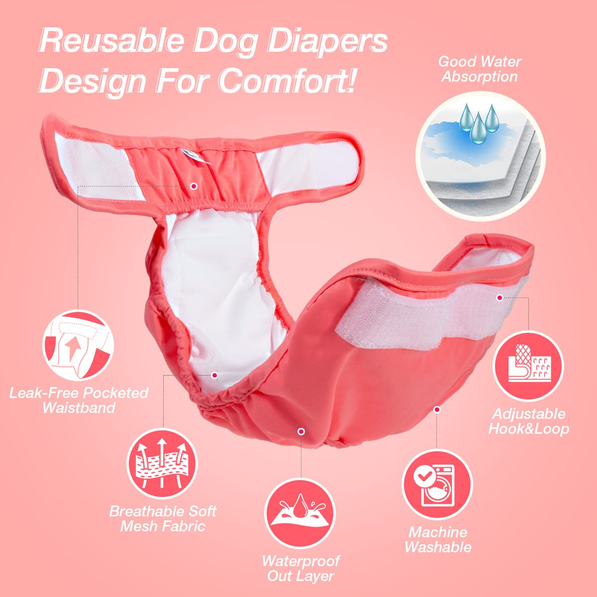 Pet Soft Washable Female Diapers (3 Pack) Female Dog Diapers, Comfort Reusable Doggy Diapers For Girl Dog In Period Heat (Sprigh