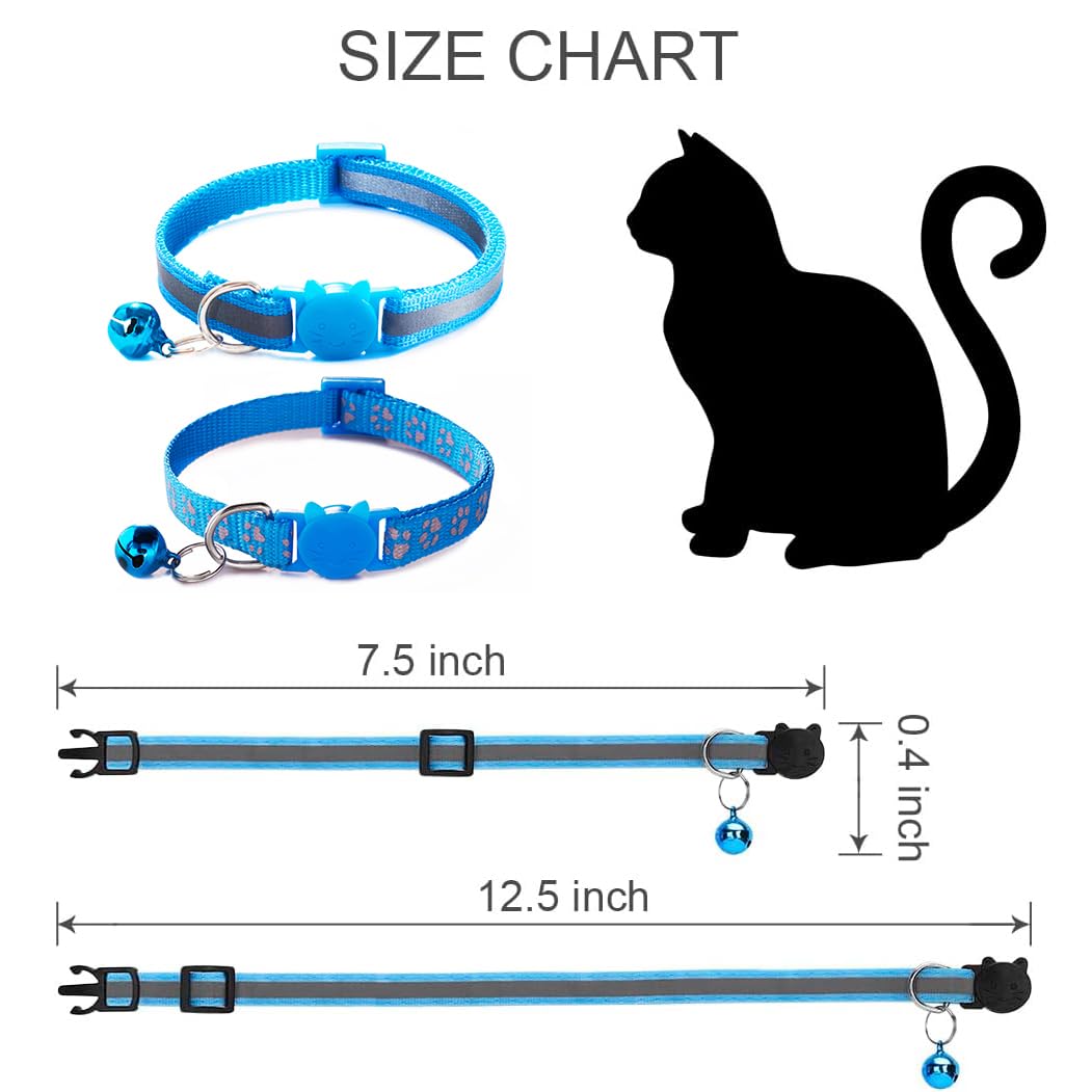 Breakaway Kitten Collar With Bells, [2 Pack] Light Blue Break Away Cat Collar With Bells, Reflective Cat Collar For Boy Cats Kit