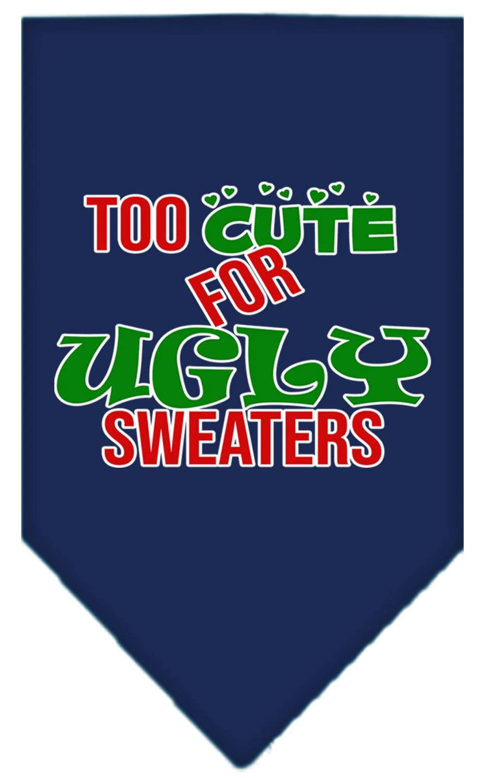 Christmas Pet and Dog Bandana Screen Printed, "Too Cute For Ugly Sweaters" Emerald Green Small