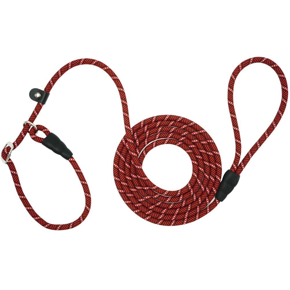 Yucforen 10Ft / 20Ft Long Slip Lead Dog Leash, 3/8' Thick Nylon Reflective Rope Anti-Choke Training Lead For Medium Large Dogs (20Ft * 3/8', Red)