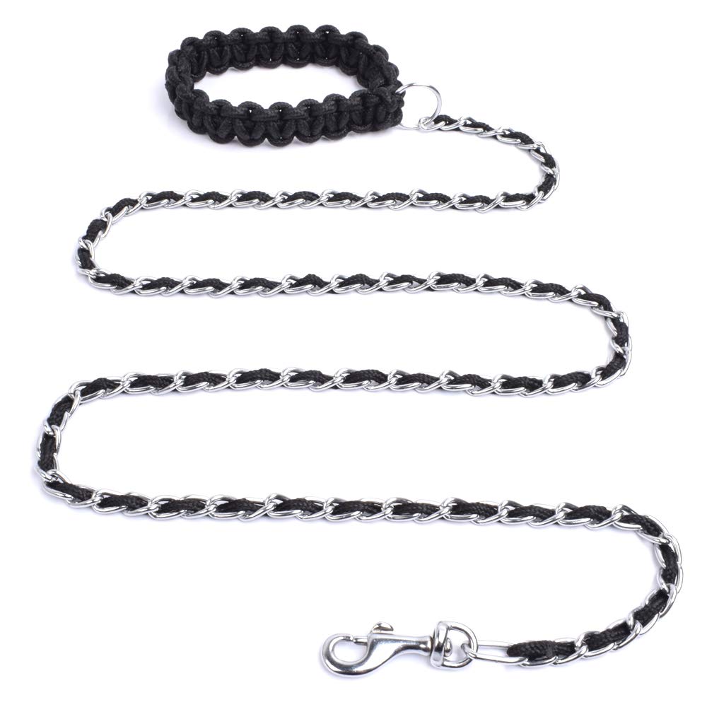 Chew Proof Chain Dog Leash 5.5Ft Heavy Duty Dog Leashes Metal Pet Chain Lead With Soft Rope Handle For Medium Large Dogs