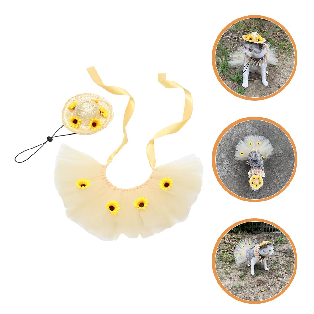 LUOZZY Pet Costume Straw Hat Sunflower Skirt Set for Dogs Halloween Hawaii Luau Party Supplies Cat Dress up Costume Accessories