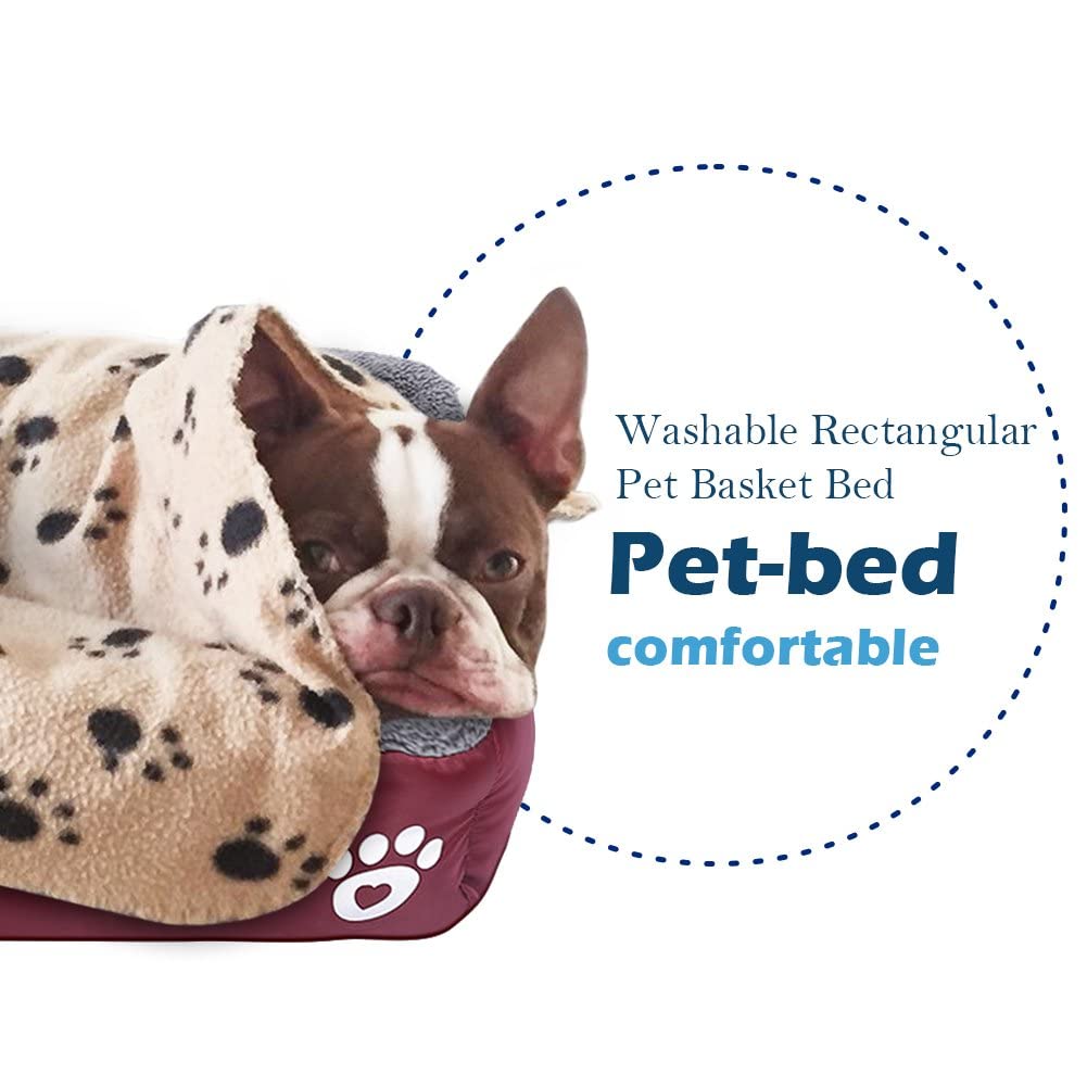 Barelove Pet Dog Bed, Washable Rectangular Pet Basket Bed , Durable And 100-Percent Waterproof And Fleece Lining Fit Most Pets (