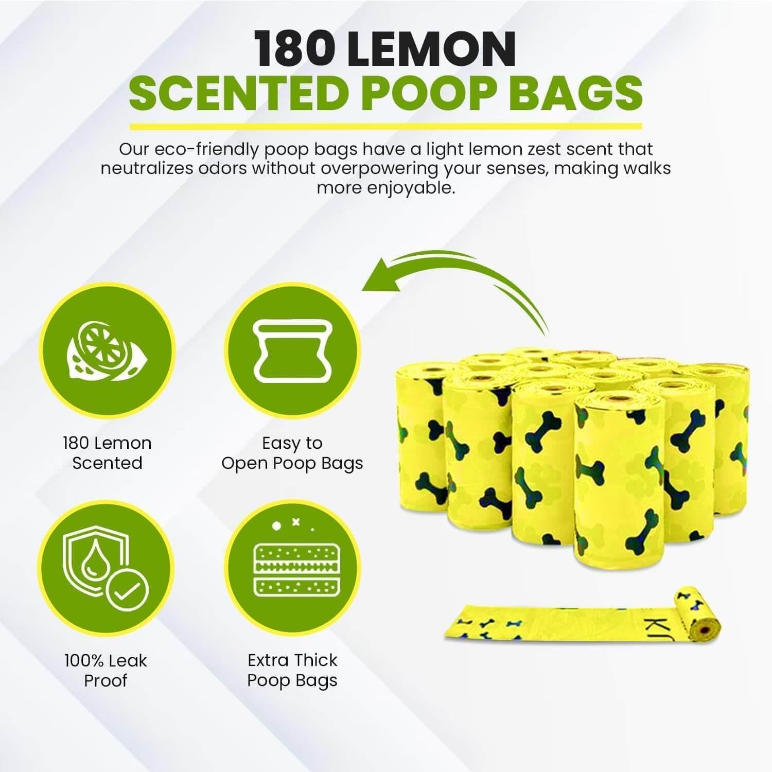 Kutiepaw Dog Poop Bag Kit - 180 Biodegradable Lemon Scented Poop Bags for Dogs, Duck Plush Toy & Dispenser with Sanitizer - Leak Proof Extra Thick Compostable Dog Waste Bags for Eco-Friendly Walks