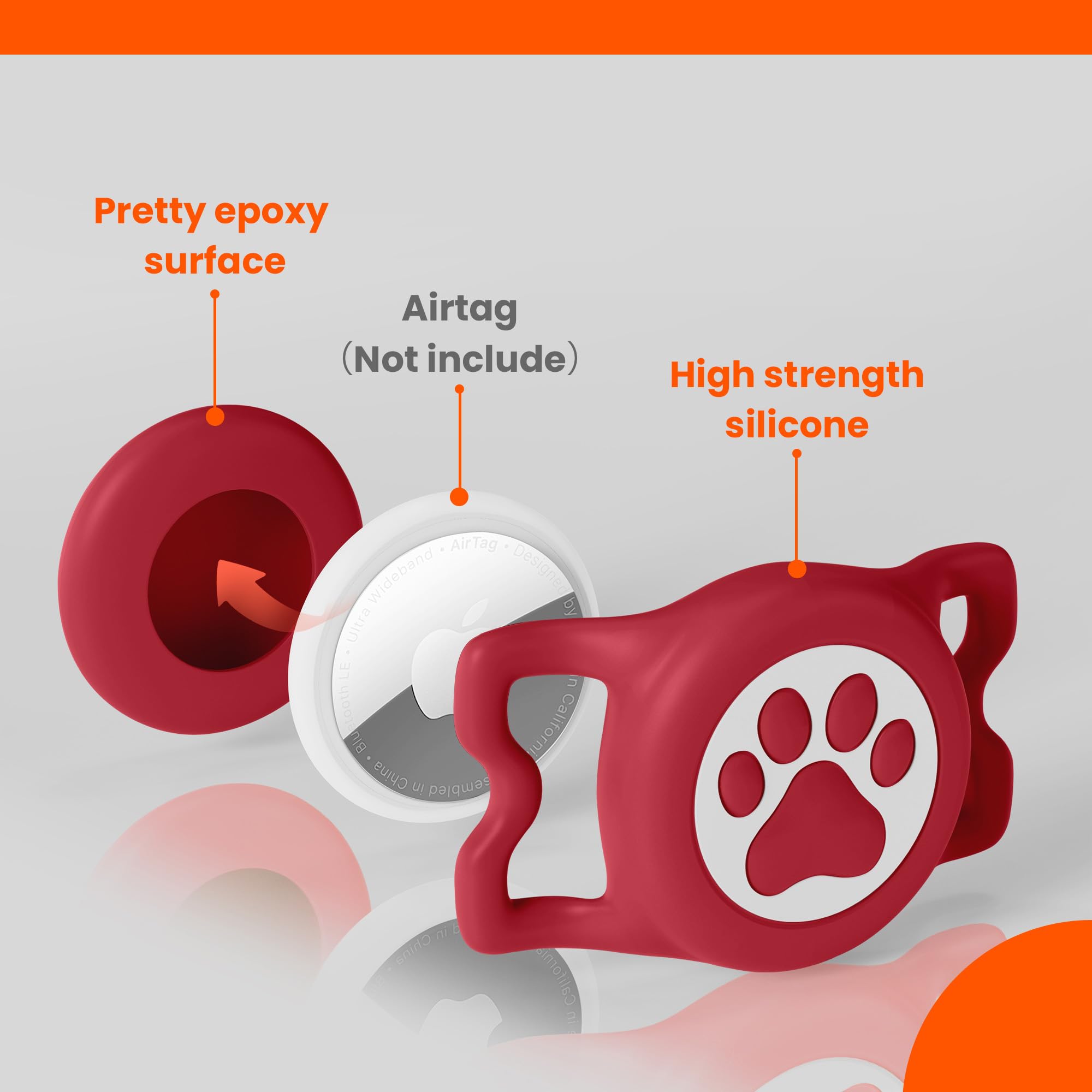 Ilfindyou Waterproof Airtag Dog Collar Holder For Apple Air Tag, Silicone Dog Airtag Holder For Dogs & Cat Collars(Red)