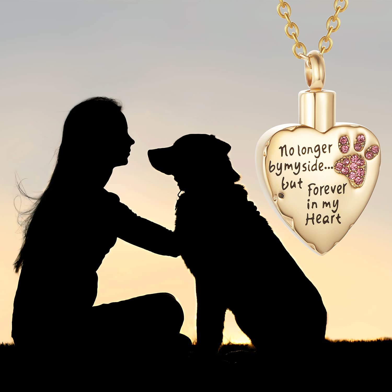 Fashion Pet Cremation Jewelry Stainess Steel Heart Keepsake Ashes Necklace Dog Cat Paw Memorial Urn Pendant(Gold-Pink)