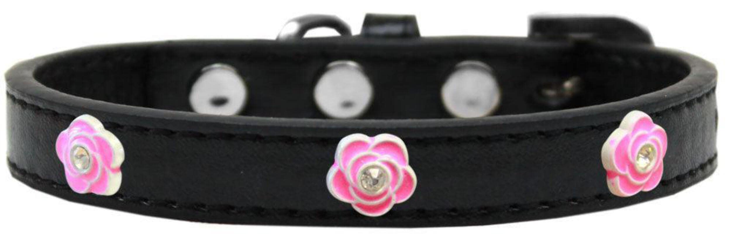 Mirage Pet Products Bright Pink Rose Widget Dog Collar Gold Ice Cream, Size 12