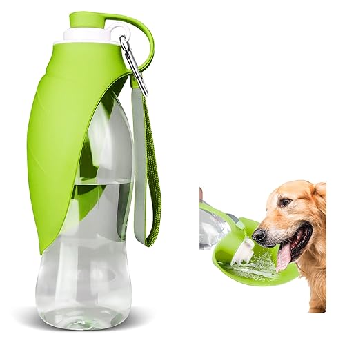 Tiovery Dog Water Bottle, Portable Pet Water Dispenser Feeder Leak Proof With Drinking Cup Dish Bowl For Outdoor Walking, Hiking, Travel, 20Oz Water Bottle Fit For Small To Large Dogs And Cats Green