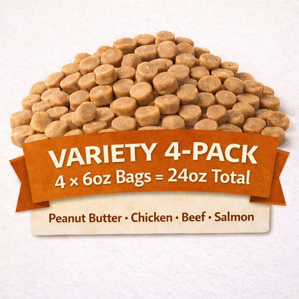 Natural Grain-Free Puppy & Dog Training Treats - Tender Tidbits (Beef, Chicken, Peanut Butter & Salmon) Made in USA (24oz, Varie