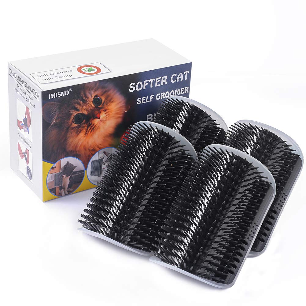 Imisno Cat Self Groomer Toy Wall Corner Massage Comb Perfect Massager Brush With Catnip (4 Pcs Black)