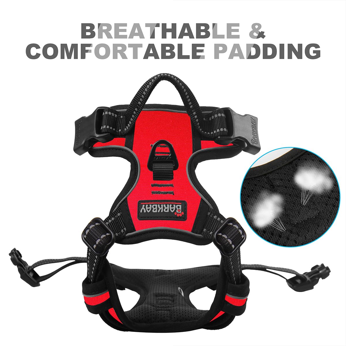 BARKBAY No Pull Dog Harness Front Clip Heavy Duty Reflective Easy Control Handle for Large Dog Walking(Red,XS)