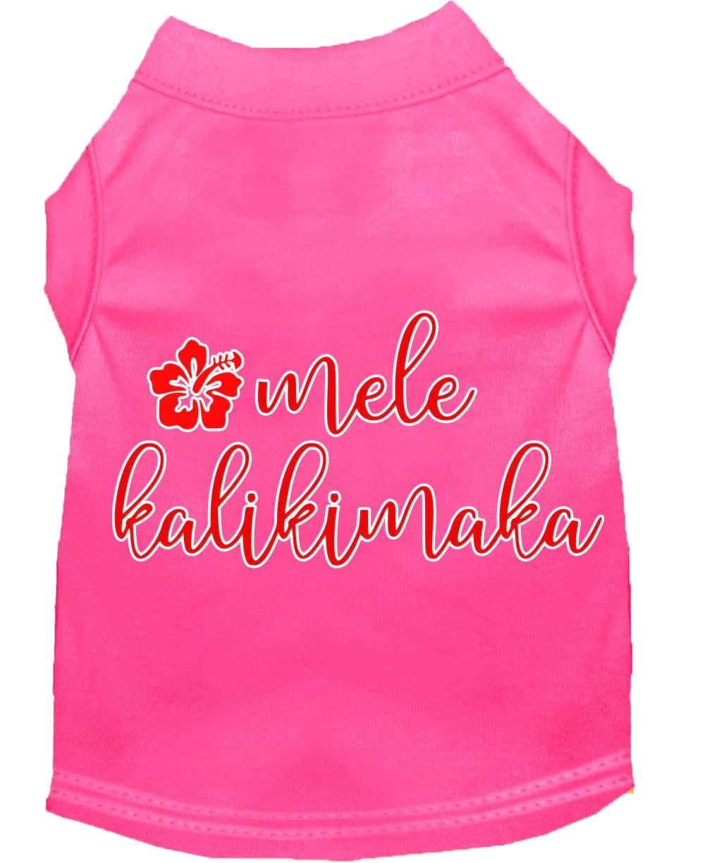 Christmas Pet Dog & Cat Shirt Screen Printed, &quot;Mele Kalikimaka&quot; Bright Pink LG (10-14 lbs.)