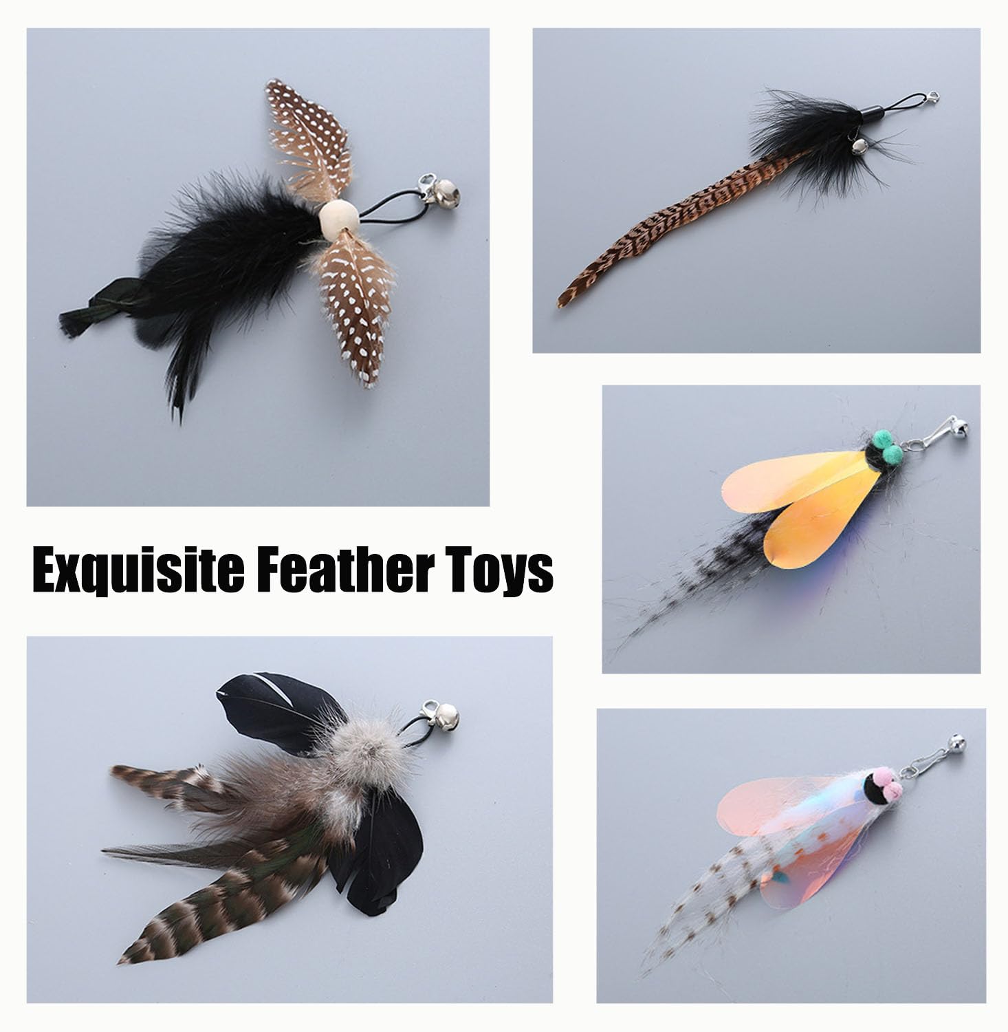 Yauende Cat Feather Toys, Indoor Cat Interactive Toys, 2 PCS Flexible Wire and 5 PCS Cat Feather Toys, for Bored Indoor Cats, In