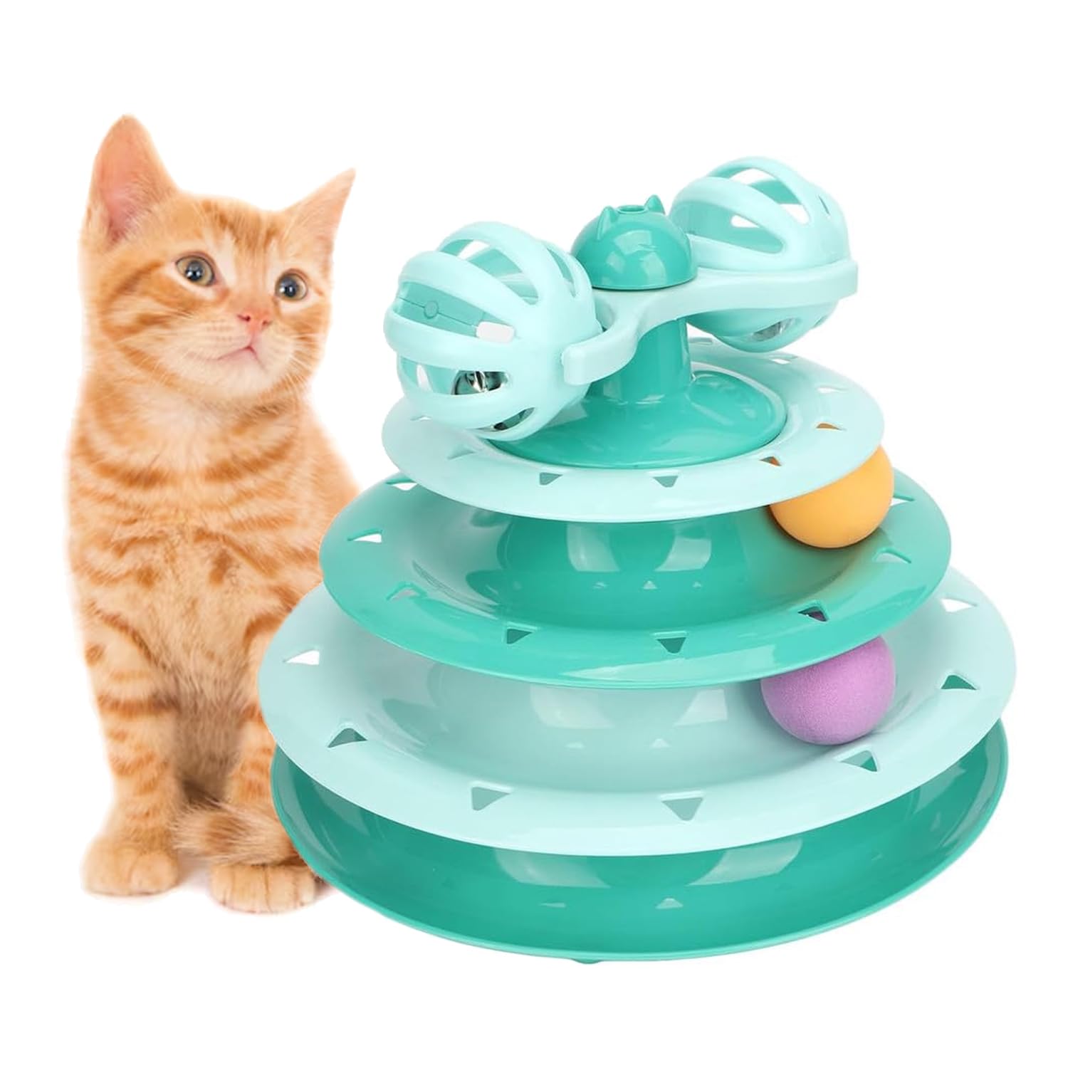 Petbabas Cat Toy Roller, Cat Turntable Ball Interactive Detachable Exercise Slip Resistance Bottom With 3 Balls For Home