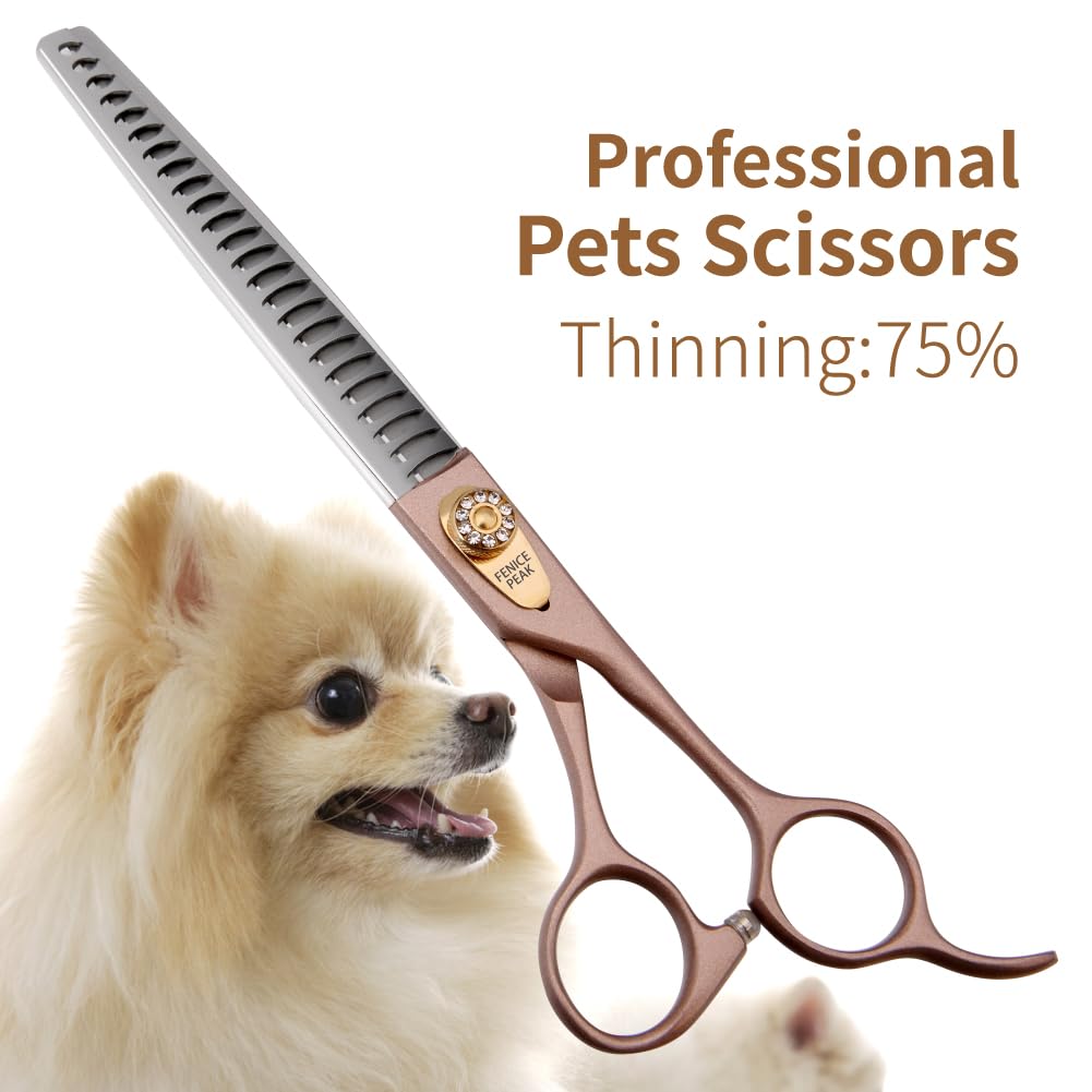 Fenice Peak Thinning Shears For Dogs And Cats Rose Gold Pet Grooming Scissors Chunkers Shears 440C Stainless Steel Professional