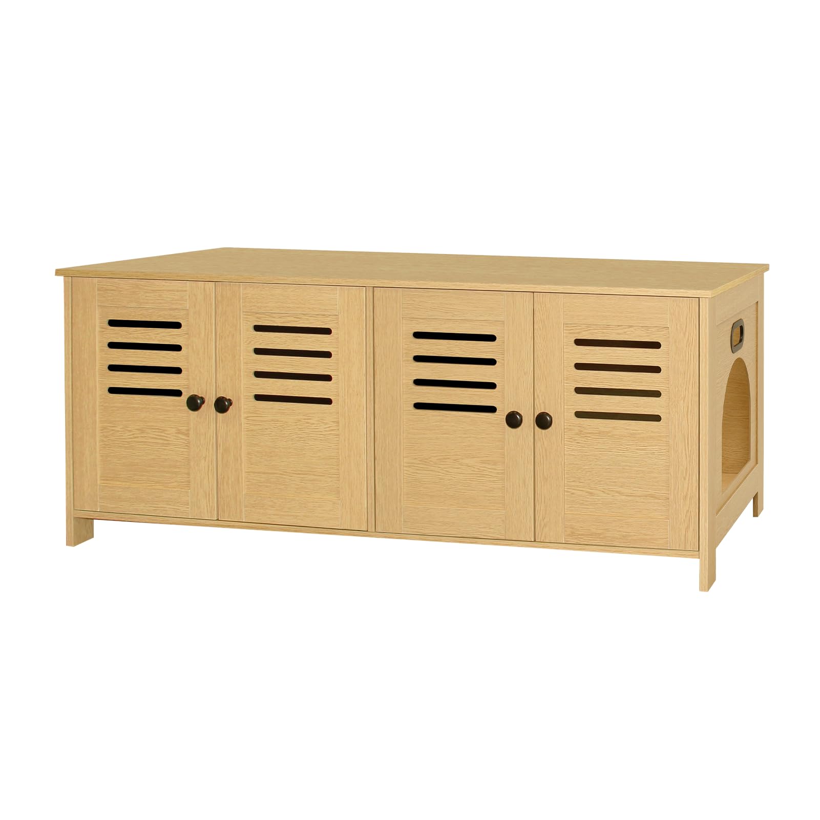 Dinzi Lvj Litter Box Enclosure For 2 Cats, Hidden Litter Box Furniture With Double Rooms, Dual Pet House With Good Ventilation, 