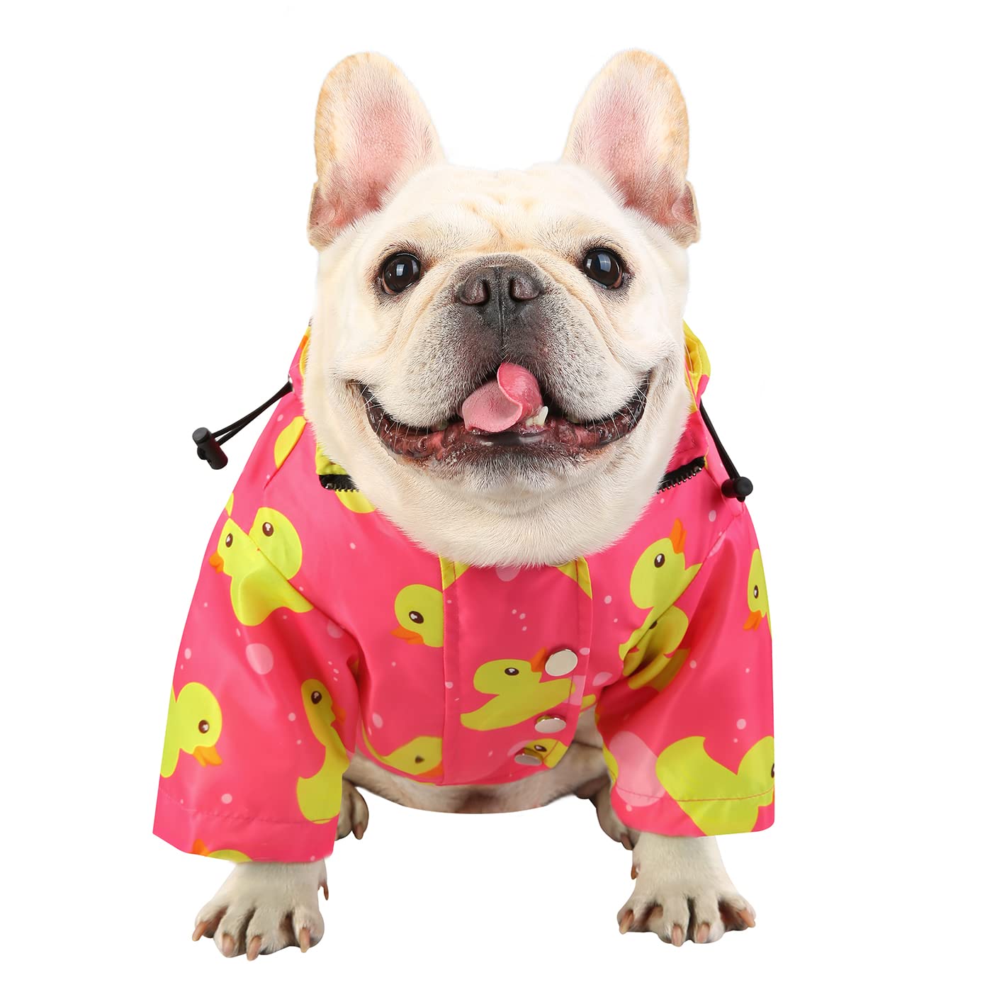 Hde Dog Raincoat Double Layer Zip Rain Jacket With Hood For Small To Large Dogs Ducks Pink - M