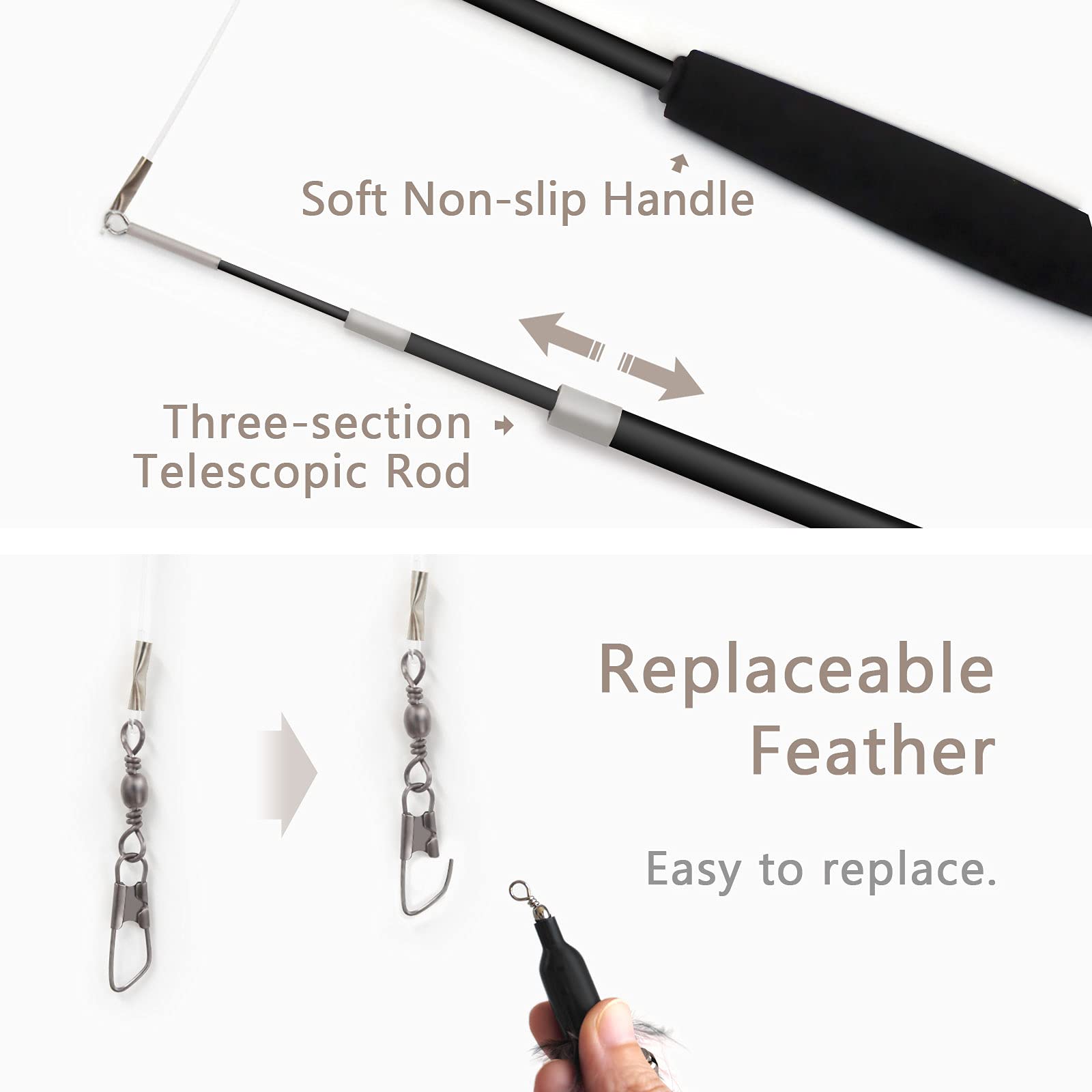 Songway Interactive Cat Feather Toys - 7 Pcs Cat Toy Set, Retractable Cat Wand Toy, Teaser Refills Worm Bird Feathers With Bell,