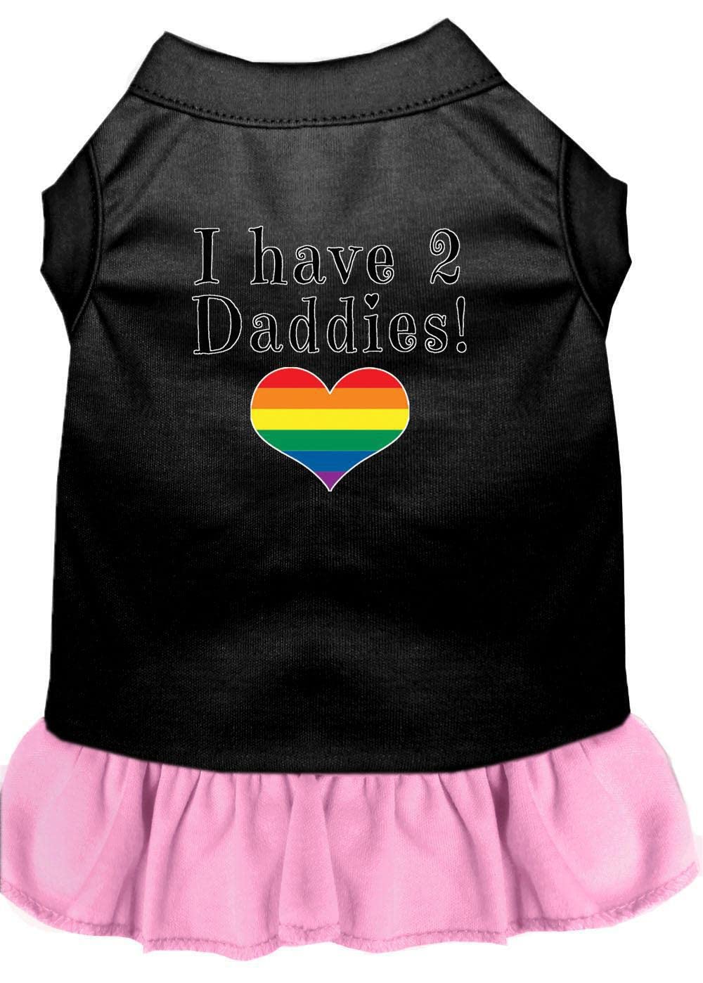 Pet Dog & Cat Dress Screen Printed, "I Have 2 Daddies" Bright Pink 3XL (25-35 lbs.)