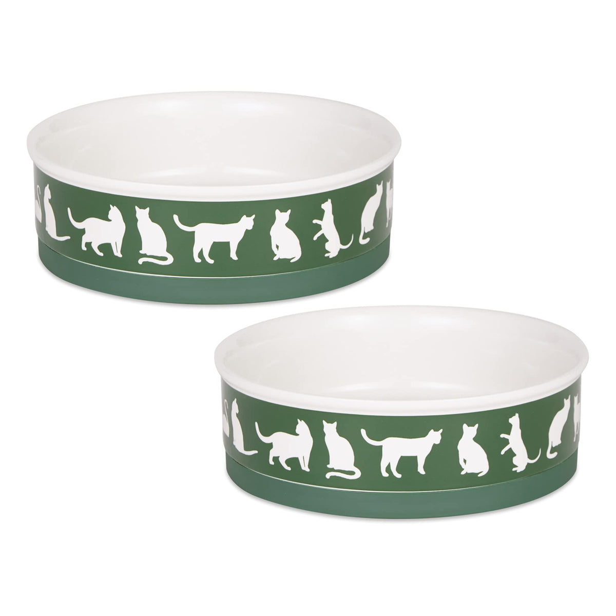 Bone Dry Ceramic Cat Bowls for Food & Water Microwave & Dishwasher Safe, Non-Skid Bottom, Large Set, 7.5x2.4, Hunter Green, 2 Count