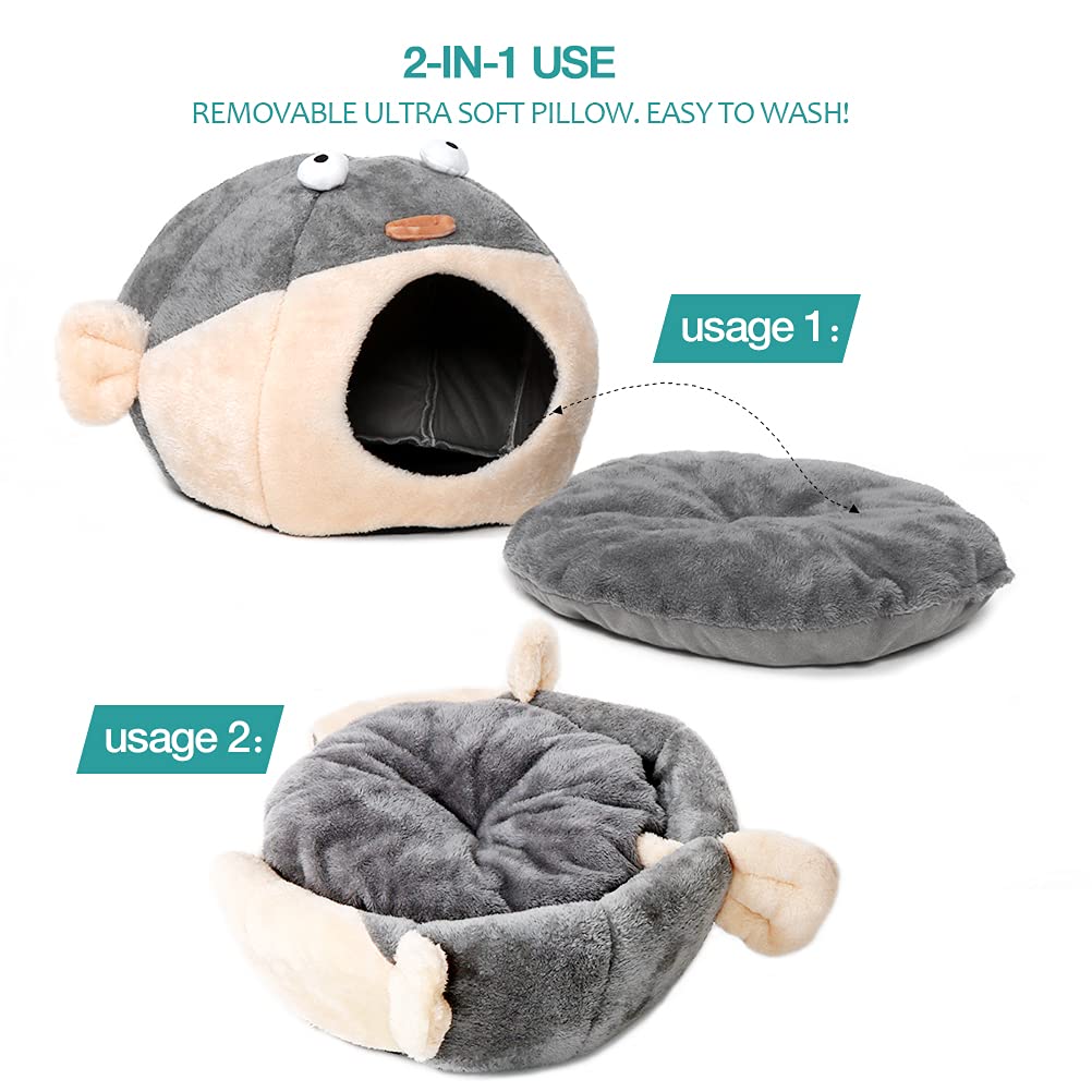 Cat Beds For Indoor Cats - Cat Bed Cave With Removable Washable Cushioned Pillow,2 In 1 Super Soft Animal-Shape Cat Tent For Kit