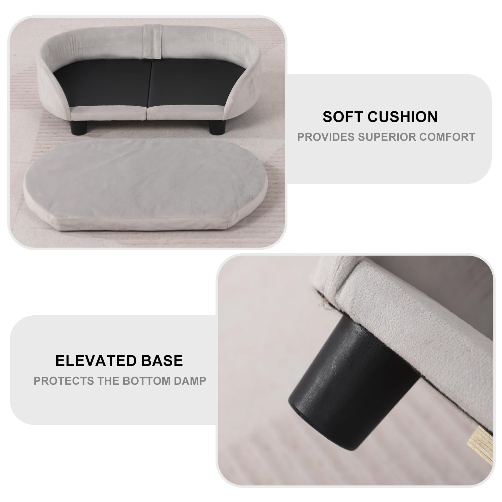Cat Sofa Bed, Velvet Pet Couch Chair With Removeable & Washable Cushion For Small Dogs Cats (Gray)