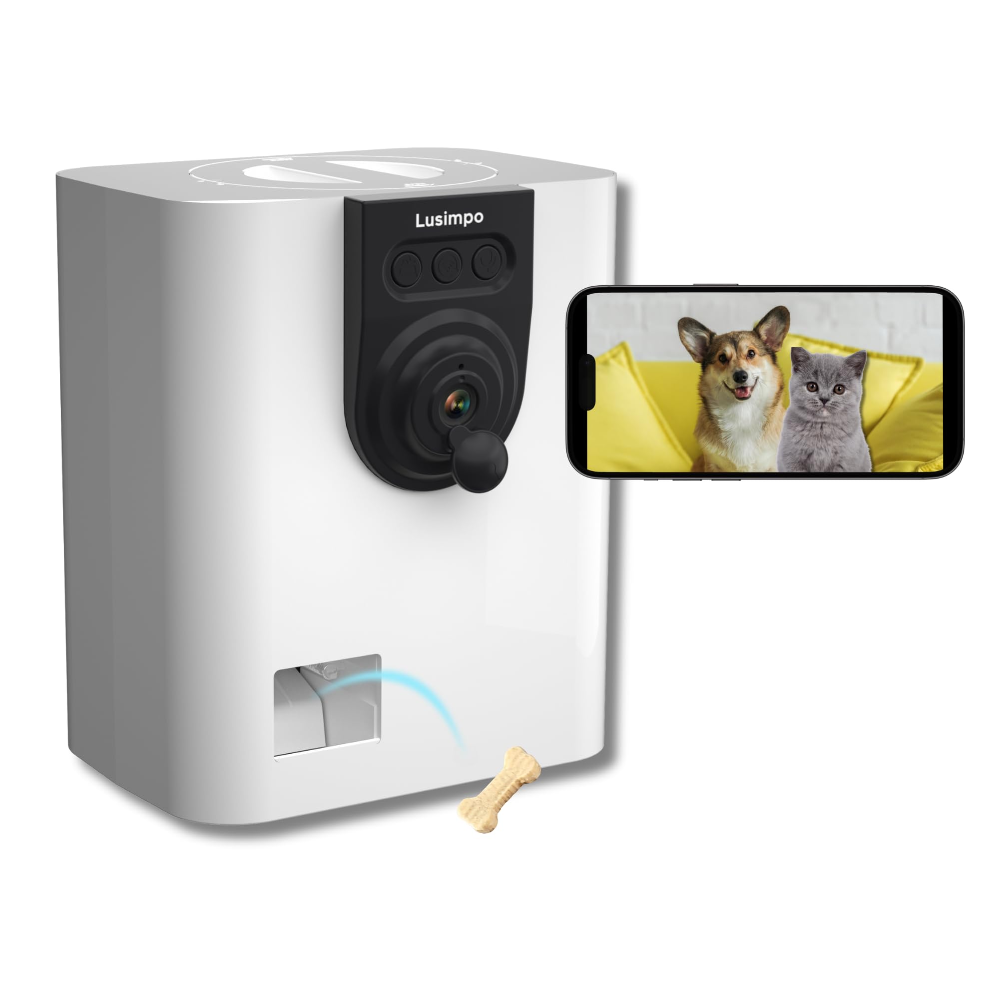 Lusimpo Pet Camera With Treat Dispenser, Wifi Smart Dog/Cat Camera, Free App, Tossing For Dogs/Cats, 1080P Camera, Live Video, A