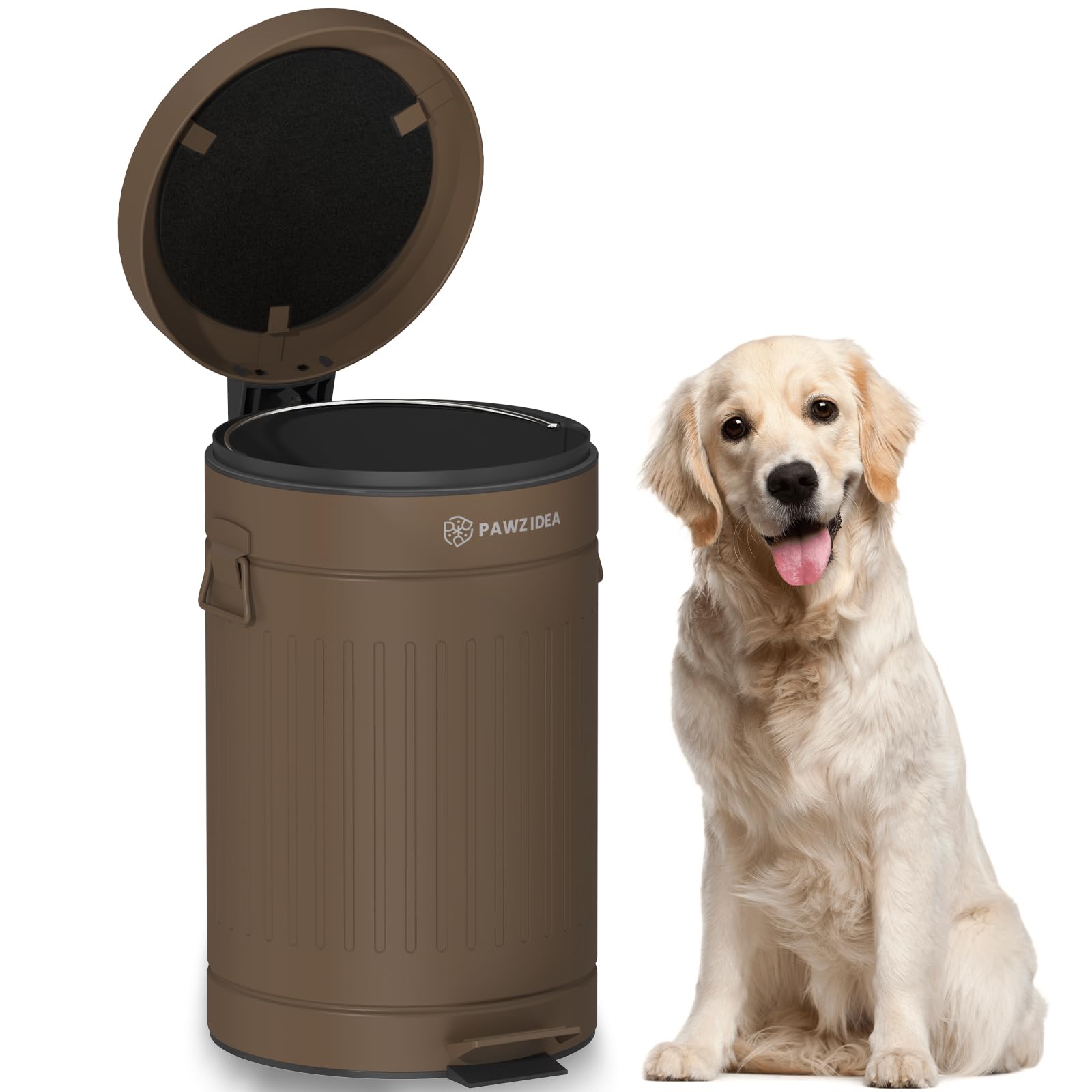 Pawzidea Dog Poop Trash Can Outside Odor Control, 3.1Gallon Dog Waste Trash Can Outdoor Waterproof, Dog Poop Container Bin Outdoor Garbage Can With Lid, 7.8In Activated Carbon Filter Pet Waste Station