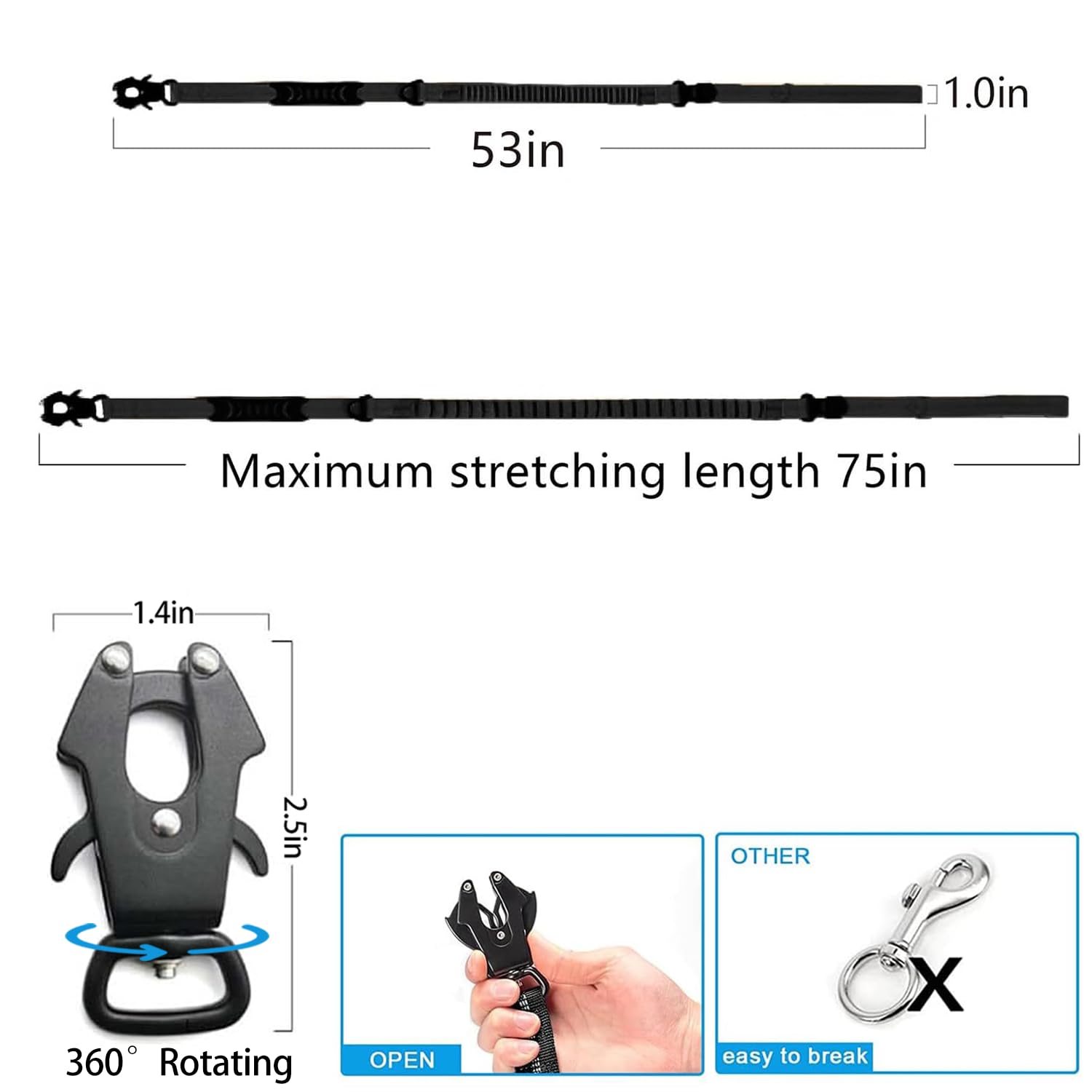 4-6FT Heavy Duty Dog Leash for Large Dogs, Shock Absorbing Bungee Tactical Dog Leash with 2 Padded Handle, Car Seatbelt and Meta