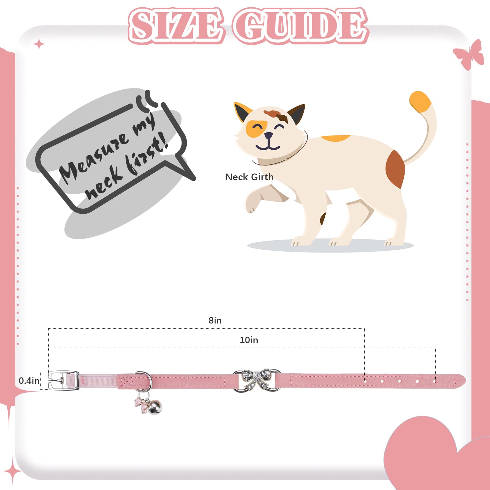 Bingpet Bling Cat Collar With Bells And Safety Belt,Adjustable Soft Velvet Kitten Collar With Diamond Bow,Cute Pink Cat Collars