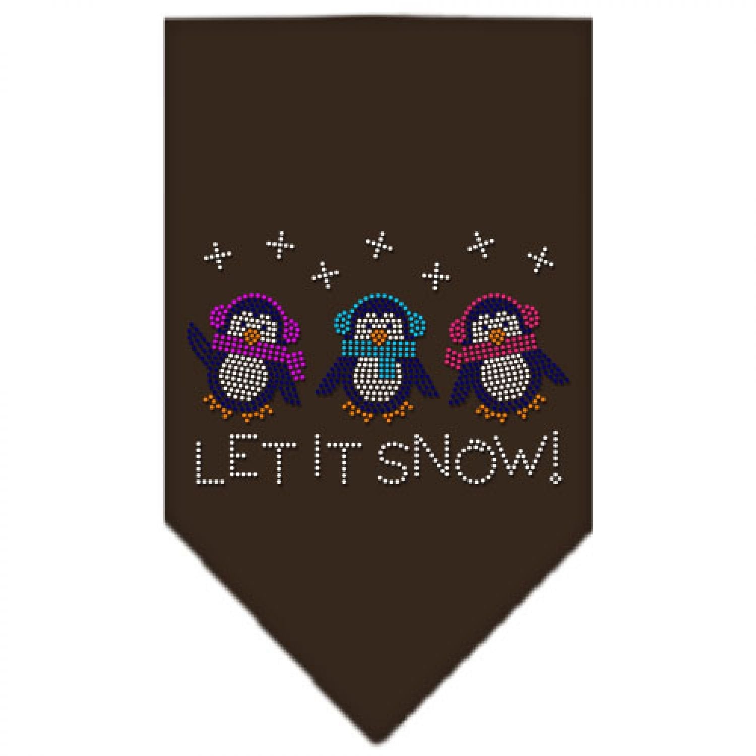 Christmas Pet and Dog Bandana Rhinestone, "Let It Snow Penguins" Cocoa Small