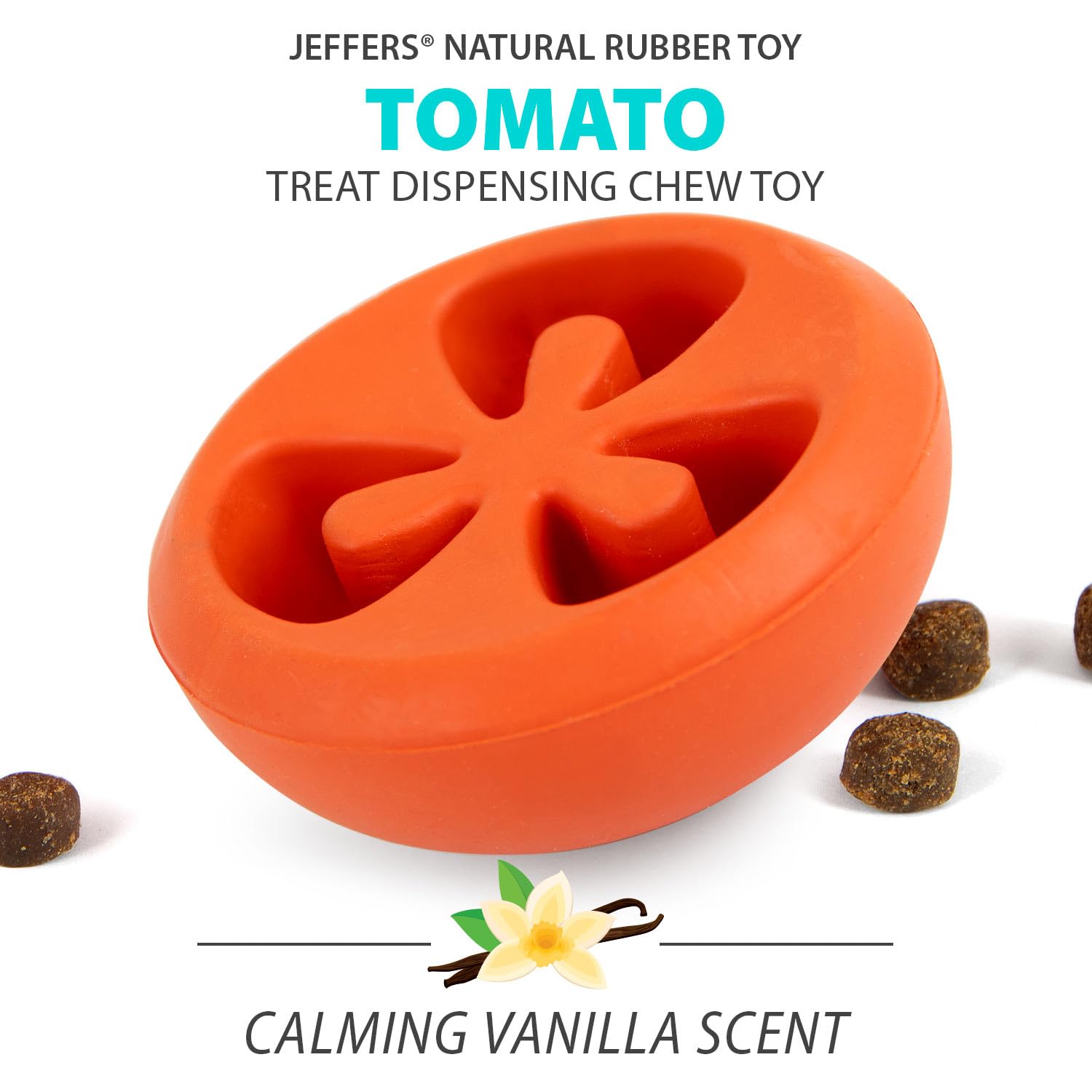 Jeffers Pet Natural Rubber Dog Chew Toy - Red Tomato, Small - Treat Dispensing, Vanilla Scent, Durable, Non-Toxic, Dishwasher Sa