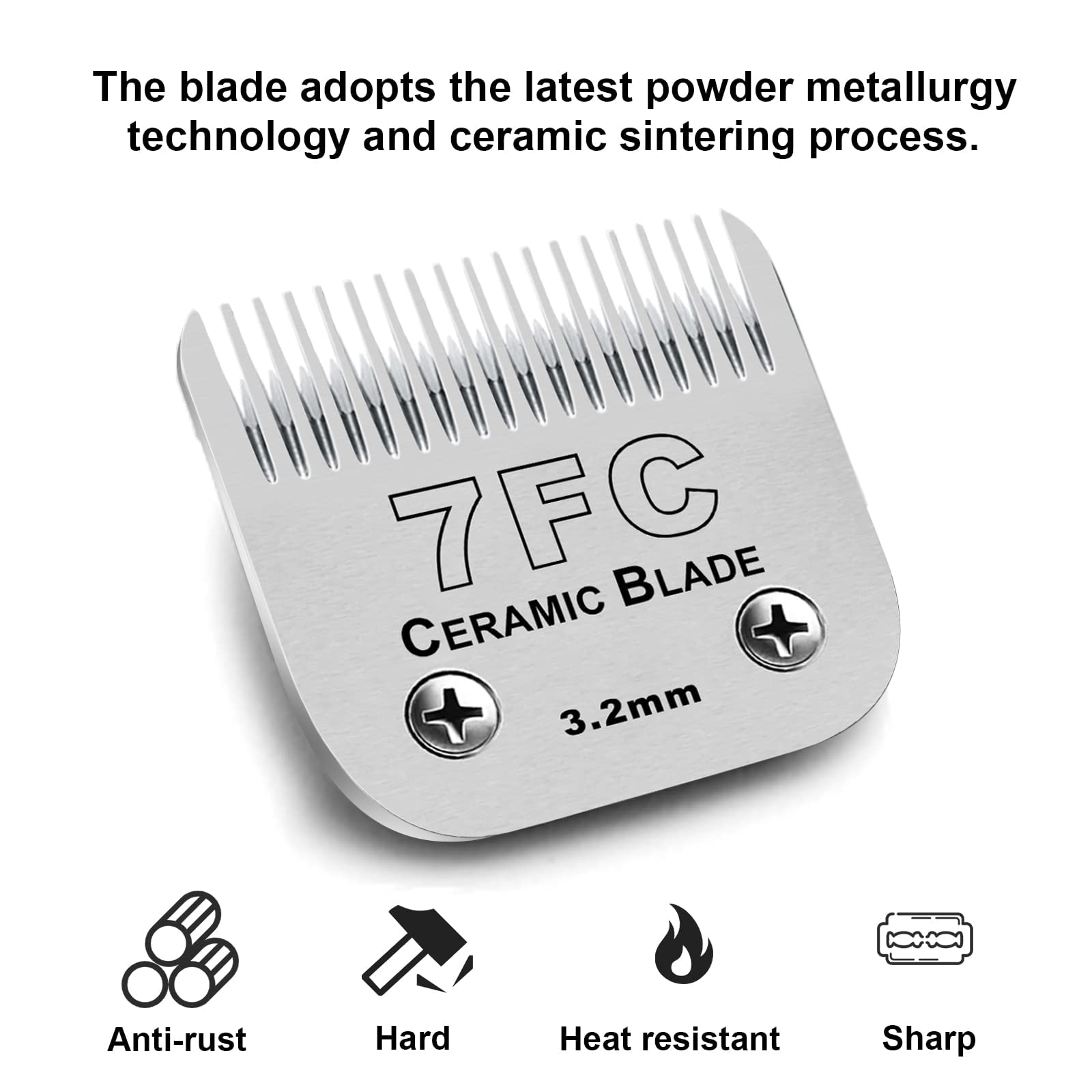 3Pcs 7Fc Blades For Dog Grooming Blades Compatible With Andis,Oster A5,Wahl Km10 Dog Clippers,Size-7Fc, 1/8-Inch (3.2Mm) Cut Len