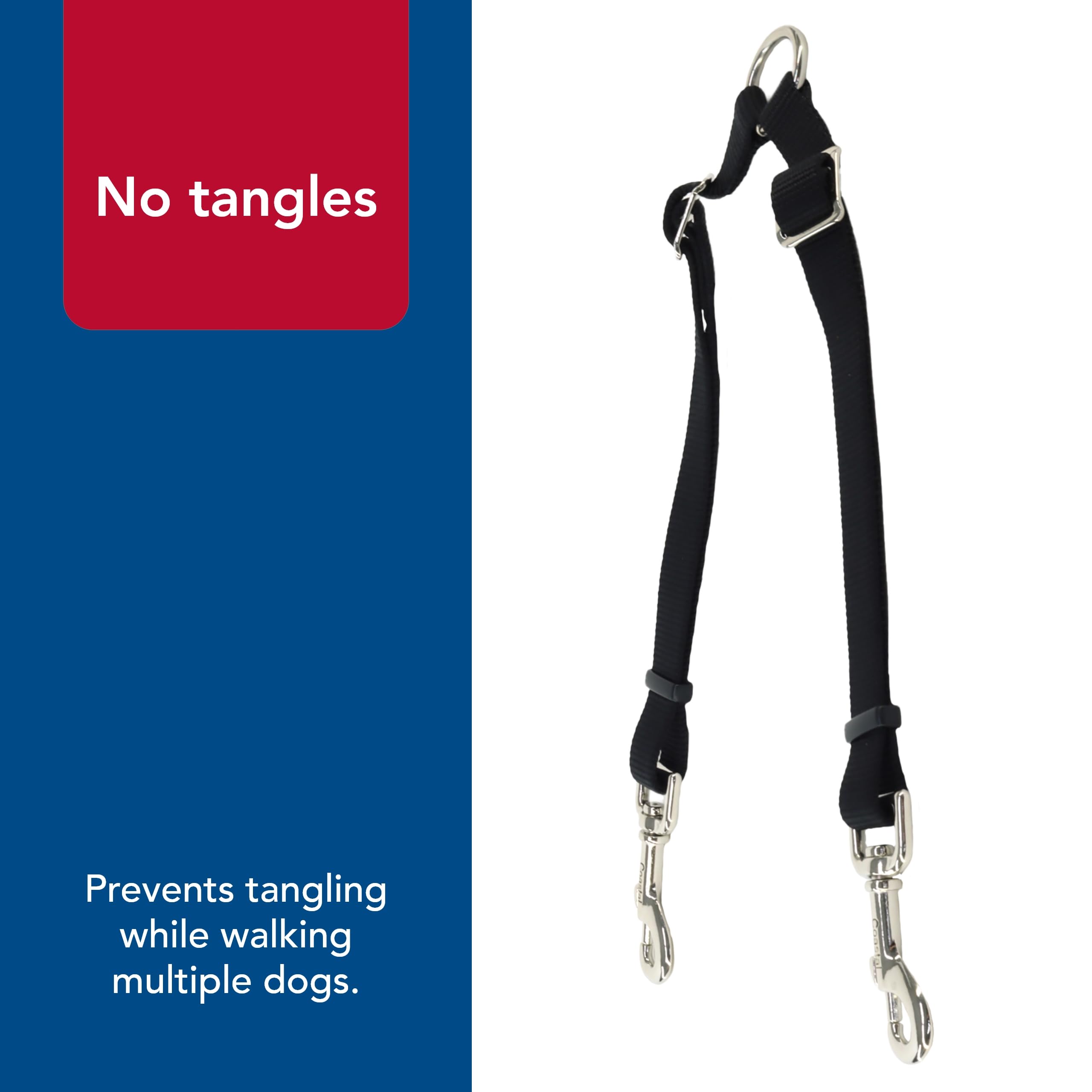 Coastal Pet Two-Dog Adjustable Coupler - Tangle-Free Dog Leash Connector - Dog Walking Leash Coupler - Perfect For Dogs Black, 3/4' X 24'-36'