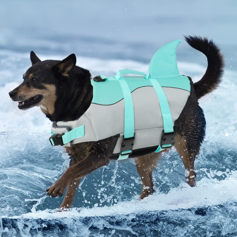 Emust Dog Life Jacket Mermaid, Ripstop Dog Life Vests With Rescue Handle For Small Medium And Large Dogs, Pet Safety Swimsuit Preserver For Swimming Pool Beach Boating, (Xs, Turquoise)
