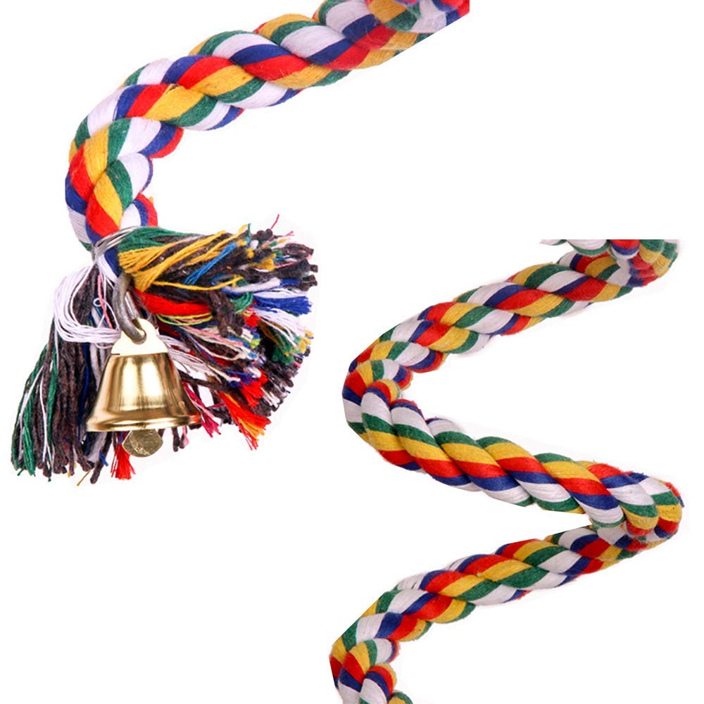 Aniac Bird Spiral Cotton Rope Perches With Bell Parrots Chewing Bungee African Grey Cage Toys Swing Birdcage Accessories Parakeet Climbing Stand Bar (40 Inches)