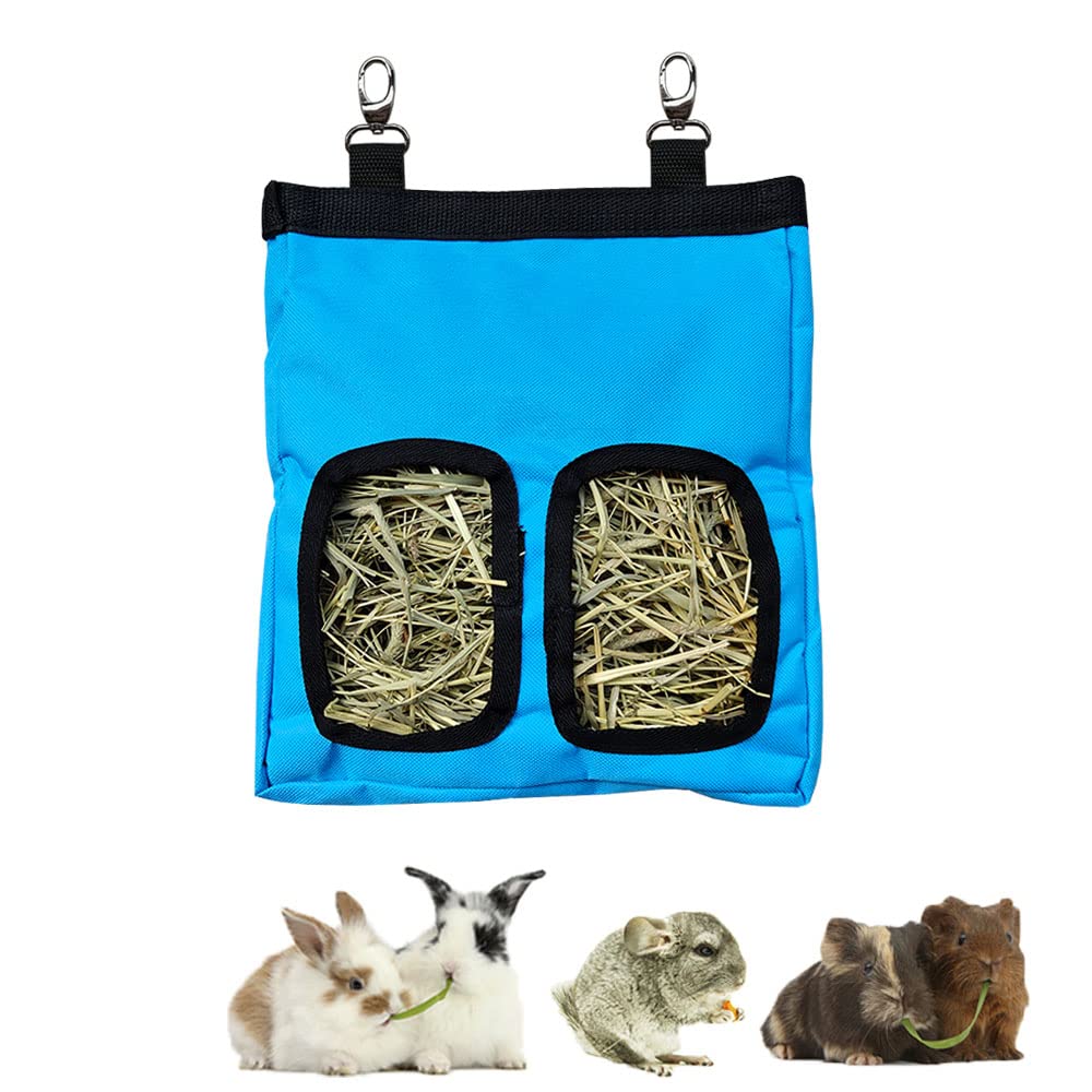Guinea Pig Hay Feeder, Hanging Rabbit Hay Feeder Bag For Guinea Pigs Bunnies Chinchillas. Blue