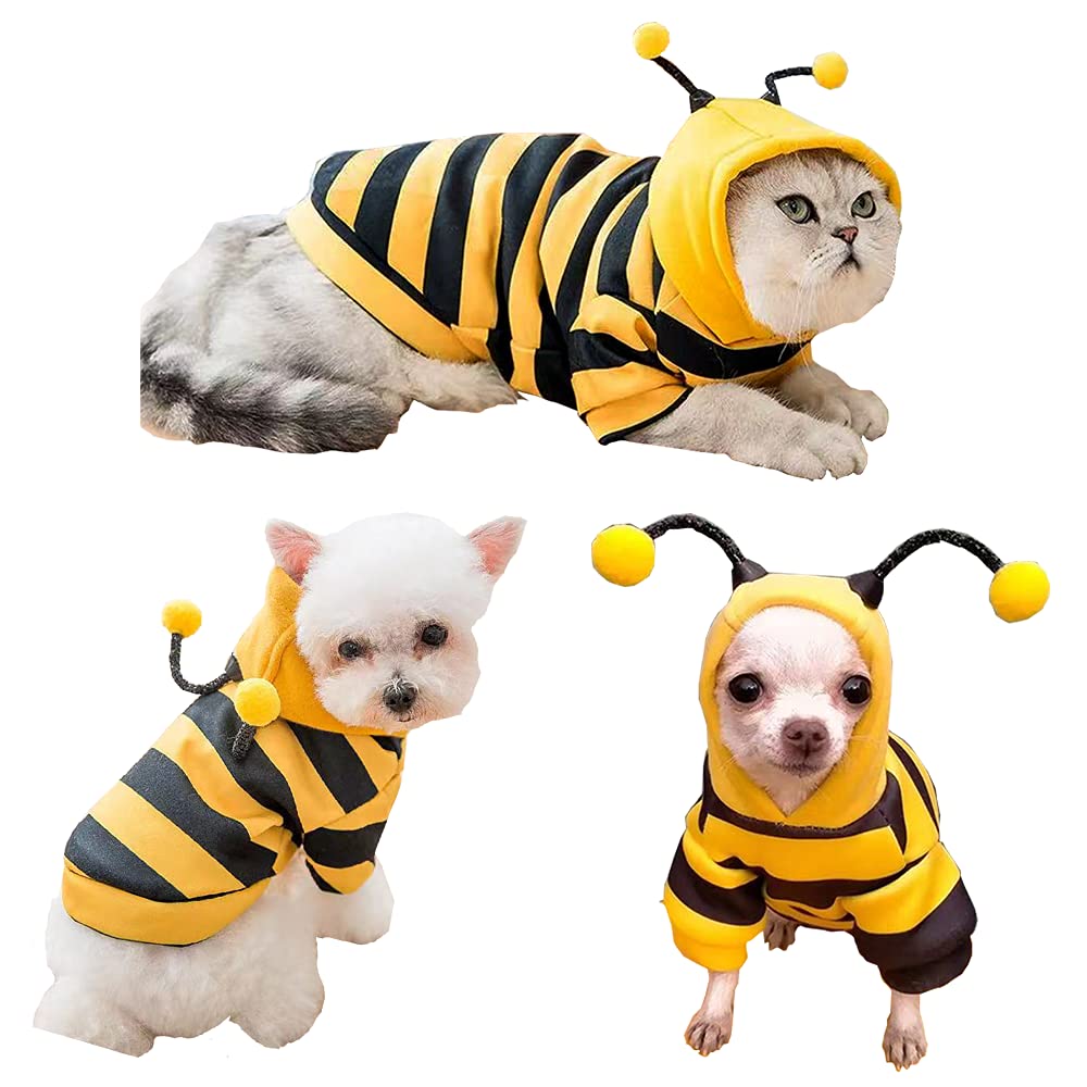 Anelekor Funny Dog Hoodies Sweatshirt Holiday Cat Sweater Warm Dog Clothes For Small Dog Yellow Cat Outfit Puppy Hooded Coat Pet Bee Costume For Halloween Christmas (Yellow, Small)