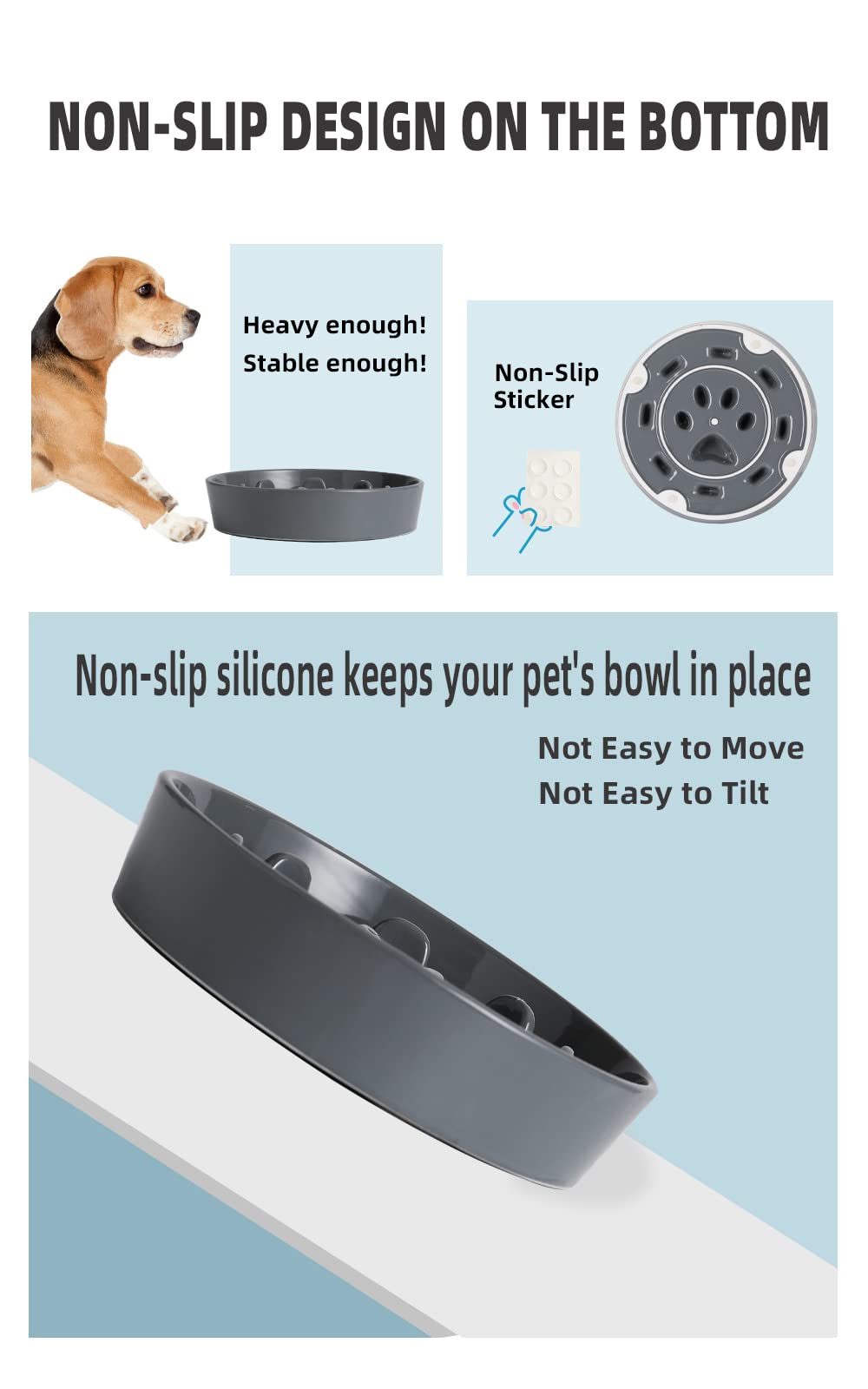 Slow Feeder Dog Bowls, Ceramic Fun Slow Eater Bowl For Small Medium Breed (Grey)