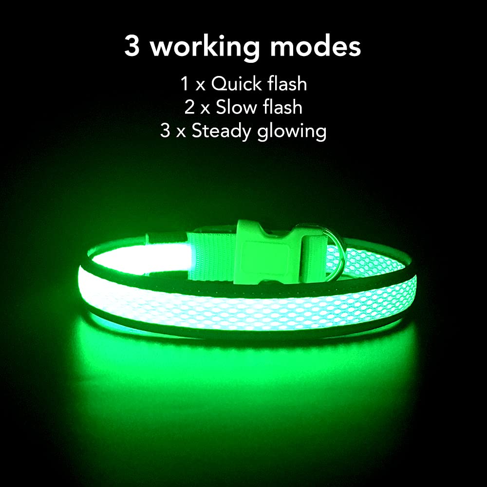 Yfbrite Light Up Dog Collar, Rechargeable Led Dog Collar, Flashing Dog Collar, Adjustable Reflective Dog Collar Safety Glowing At Night (Green, Large)