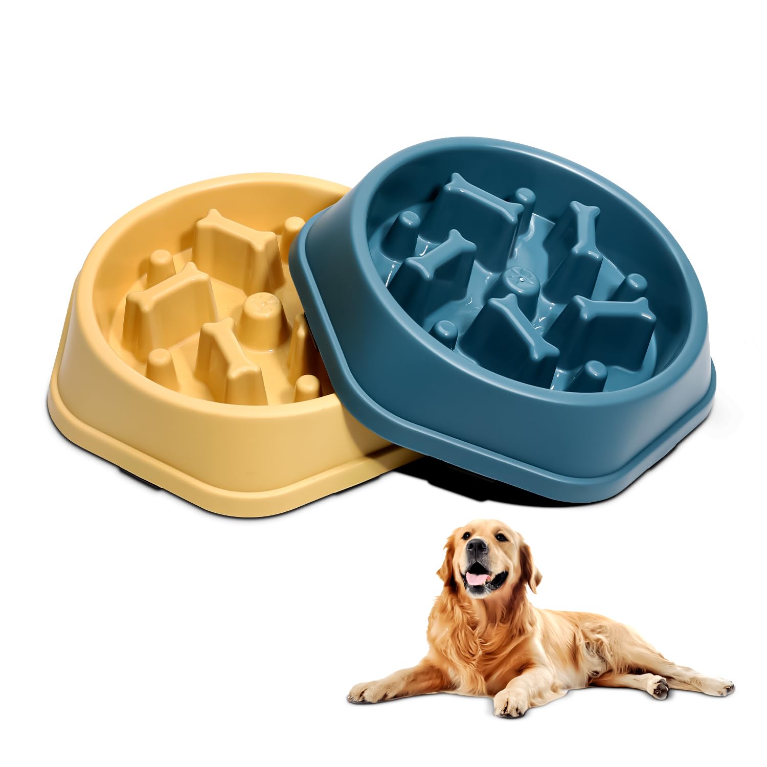 ASEVAT 2 Pack Slow Feeder Dog Bowls, Anti-Choking Puzzle Dog Food Bowls for Slower Eating, Personalized Dog Bowls for Medium Dog