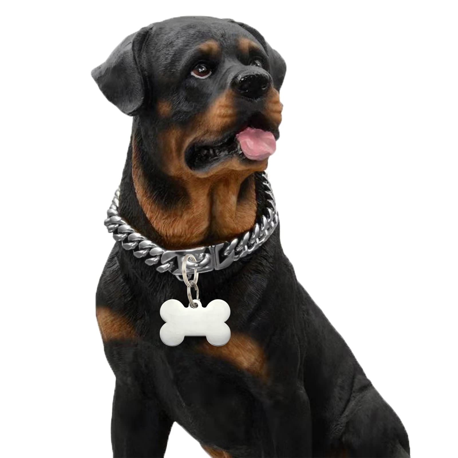 Stainless Steel Silver Cuban Link Curb Dog Collar, Heavy Duty Bulldog Jewelry Dog Necklace