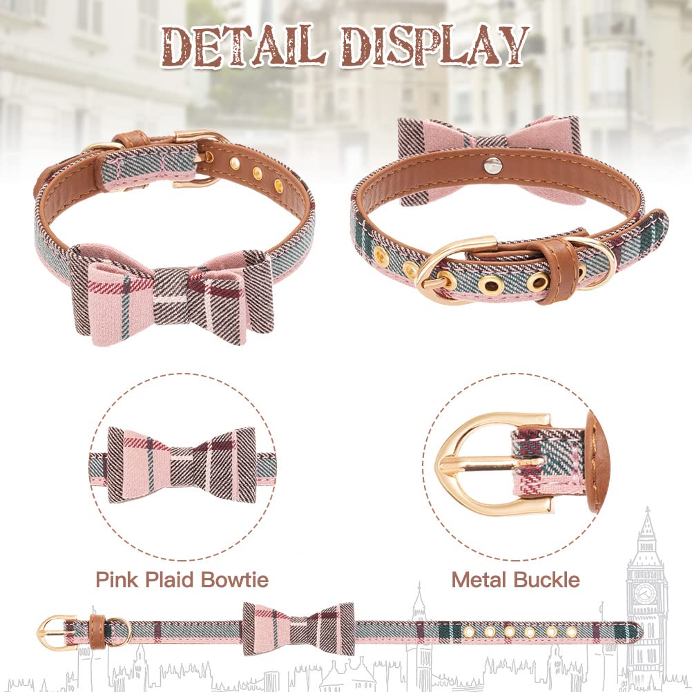 Expawlorer Dog Collar And Leash Set - Classic Plaid Dog Bow Tie And Dog Bandana Collar, Dog Leash Tangle Free, Adjustable Collars For Small Medium Large Dogs Cats, Holiday Ideal Gift