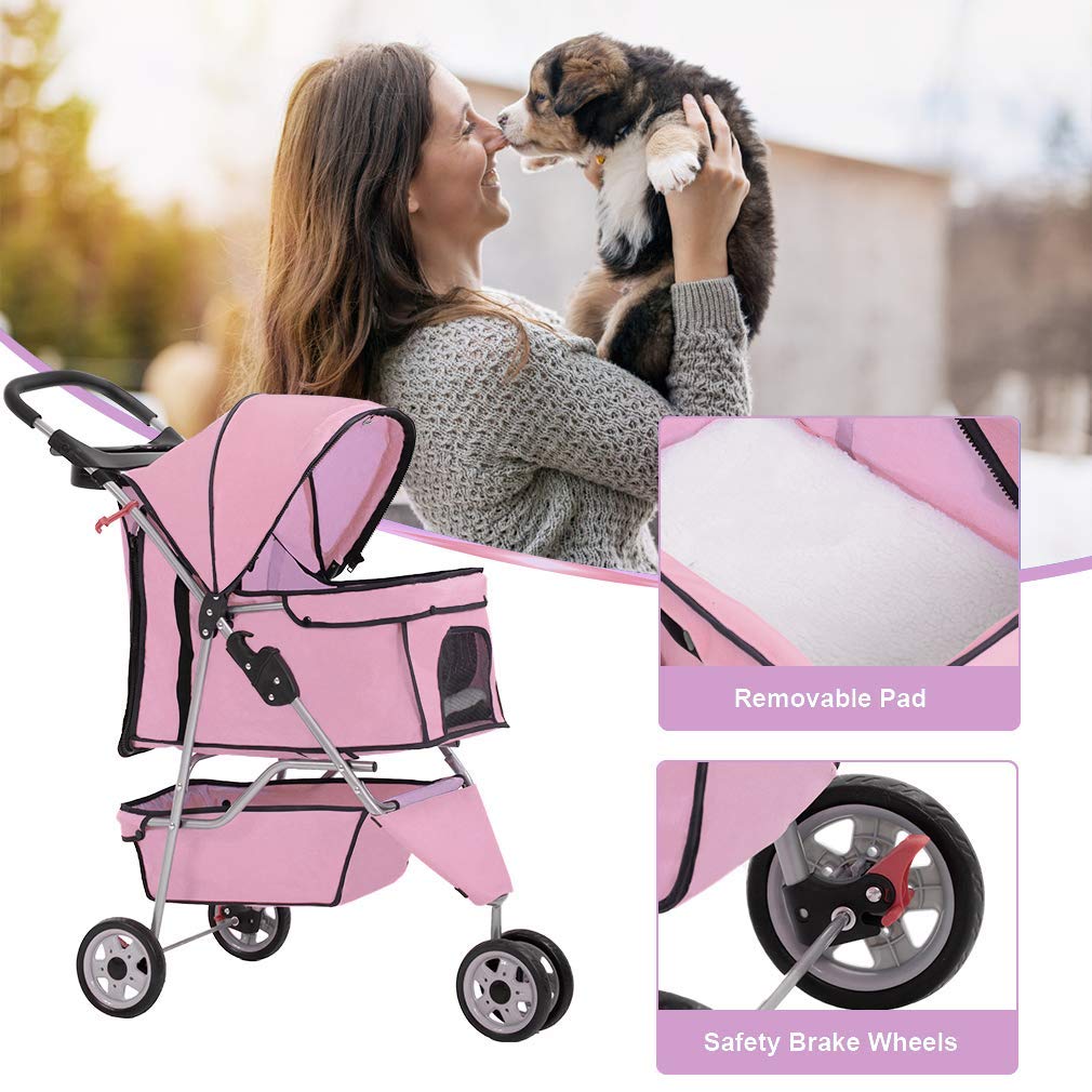 Bestpet 3 Wheels Pet Dog Stroller Cat Cage For Medium Small Dogs Cats Travel Folding Carrier Waterproof Puppy Stroller With Cup