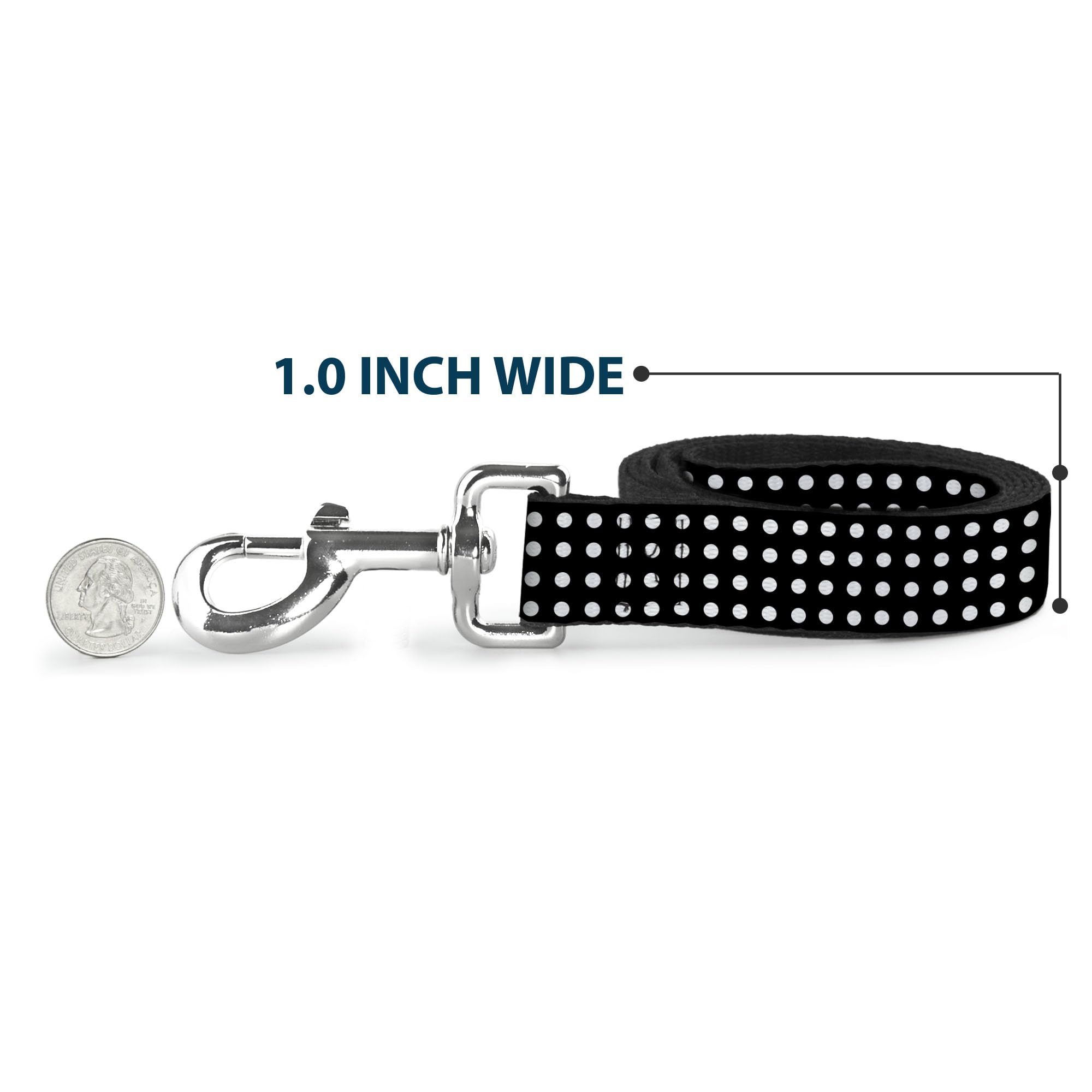 Dog Leash Micro Polka Dots Black White 4 Feet Long 1.5 Inch Wide